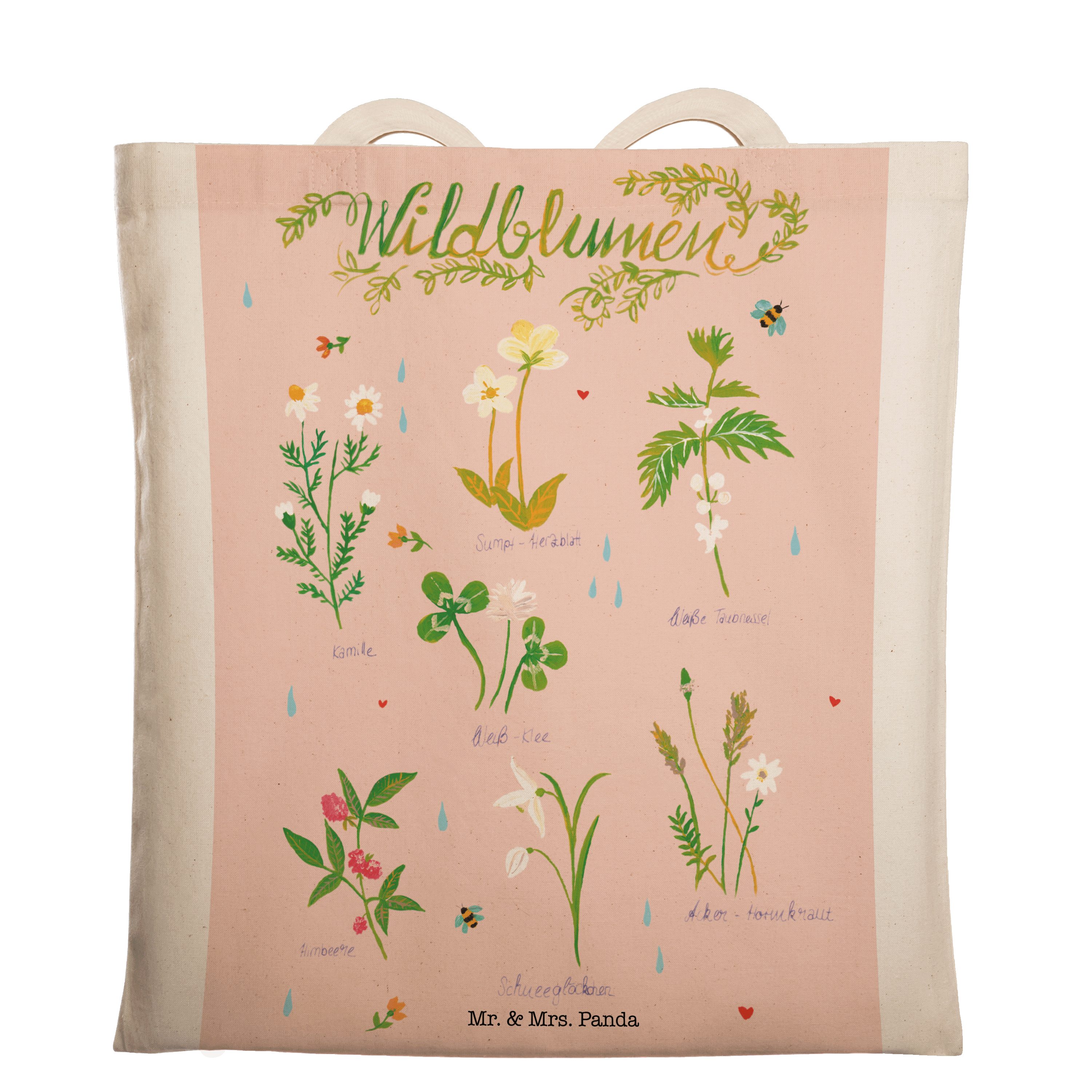 Mr. & Mrs. Panda Tragetasche Wildblumen - Transparent - Geschenk, Natur, Outdoor, Naturliebhaber, (1-tlg)