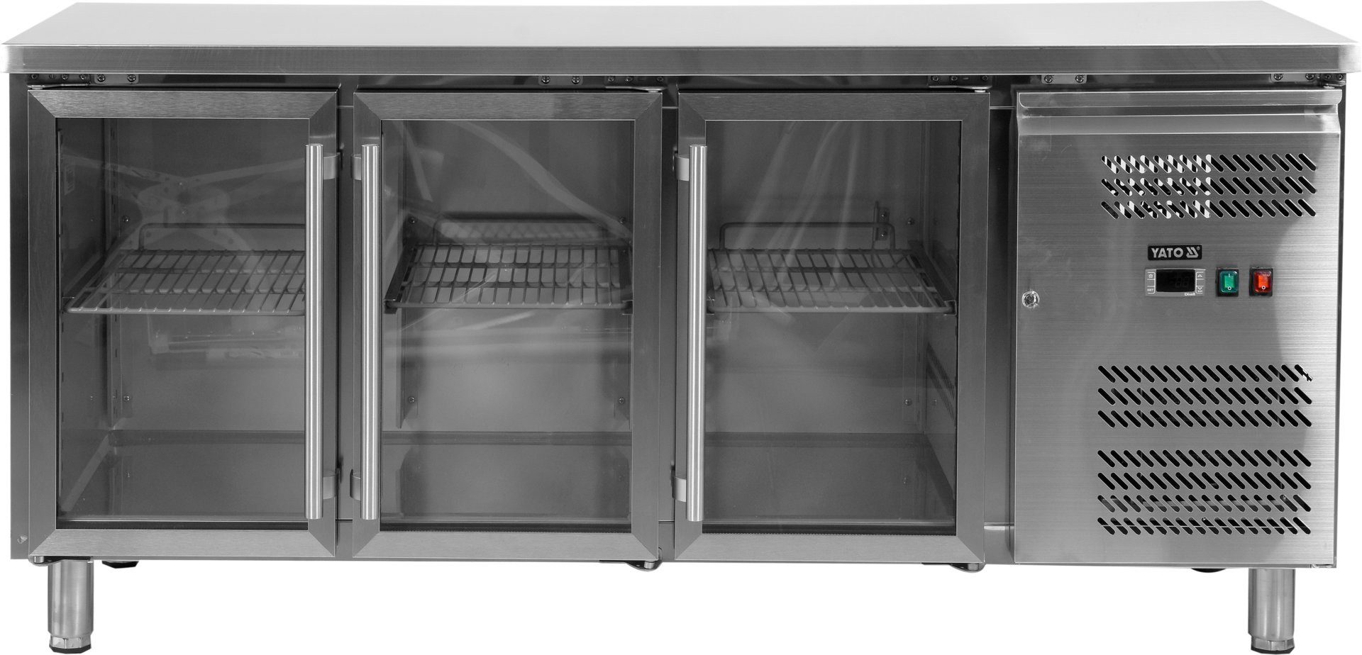 Yato Arbeitstisch Kühltisch 3-türig mit Glastüren, Linie 700, Edelstahl