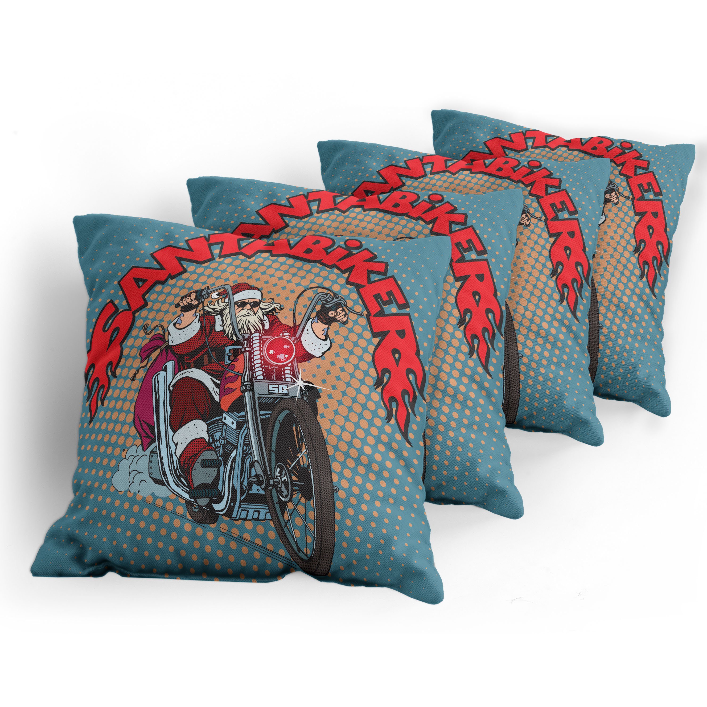 Kissenbezüge Modern Weihnachtsmann Pop-Art Radfahrer Stück), Accent Doppelseitiger Retro Digitaldruck, (4 Sankt Abakuhaus