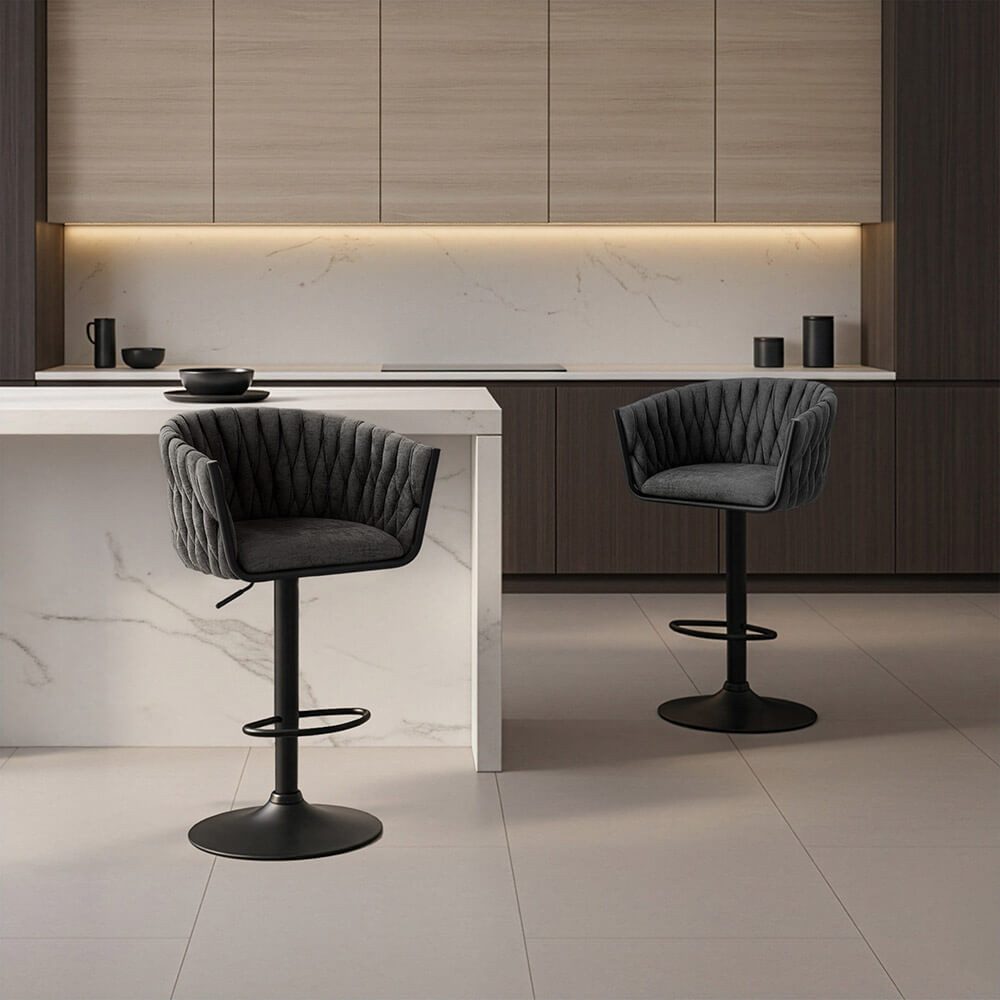 HOME DELUXE Barhocker SAMIR - 83-104 x 53 x 45 cm (1 St), Höhenverstellbar & drehbar, gepolsterter Sitzhocker mit Fußablage