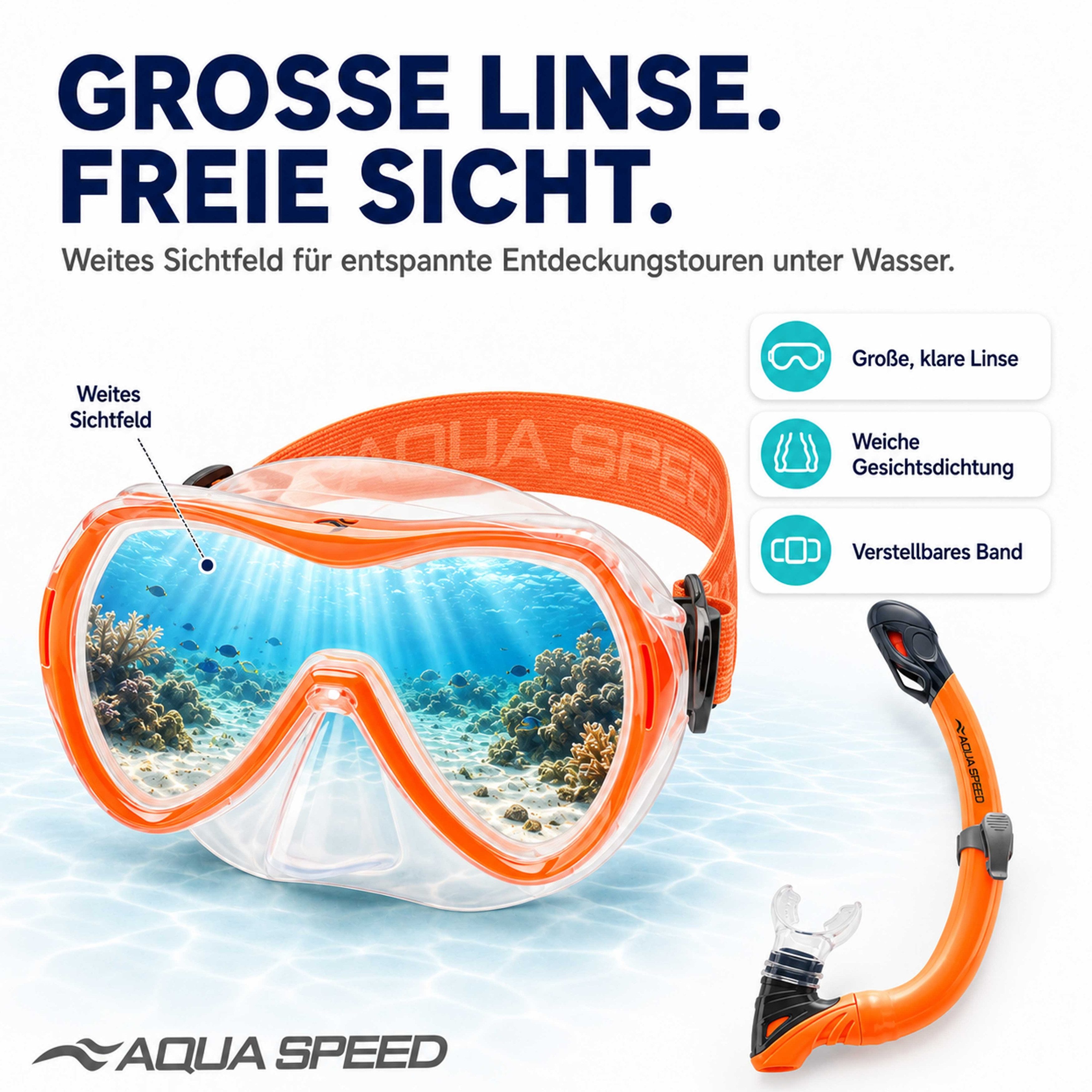 Aqua Speed Schnorchel Schnorchelset ALIZE + SAMOS Tauchmaske für Kinder, mit Netzbeutel (Kinderschnorchelset mit Maske und Schnorchel im Netzbeutel), EASY-ADJUS – Bild 3 von 5