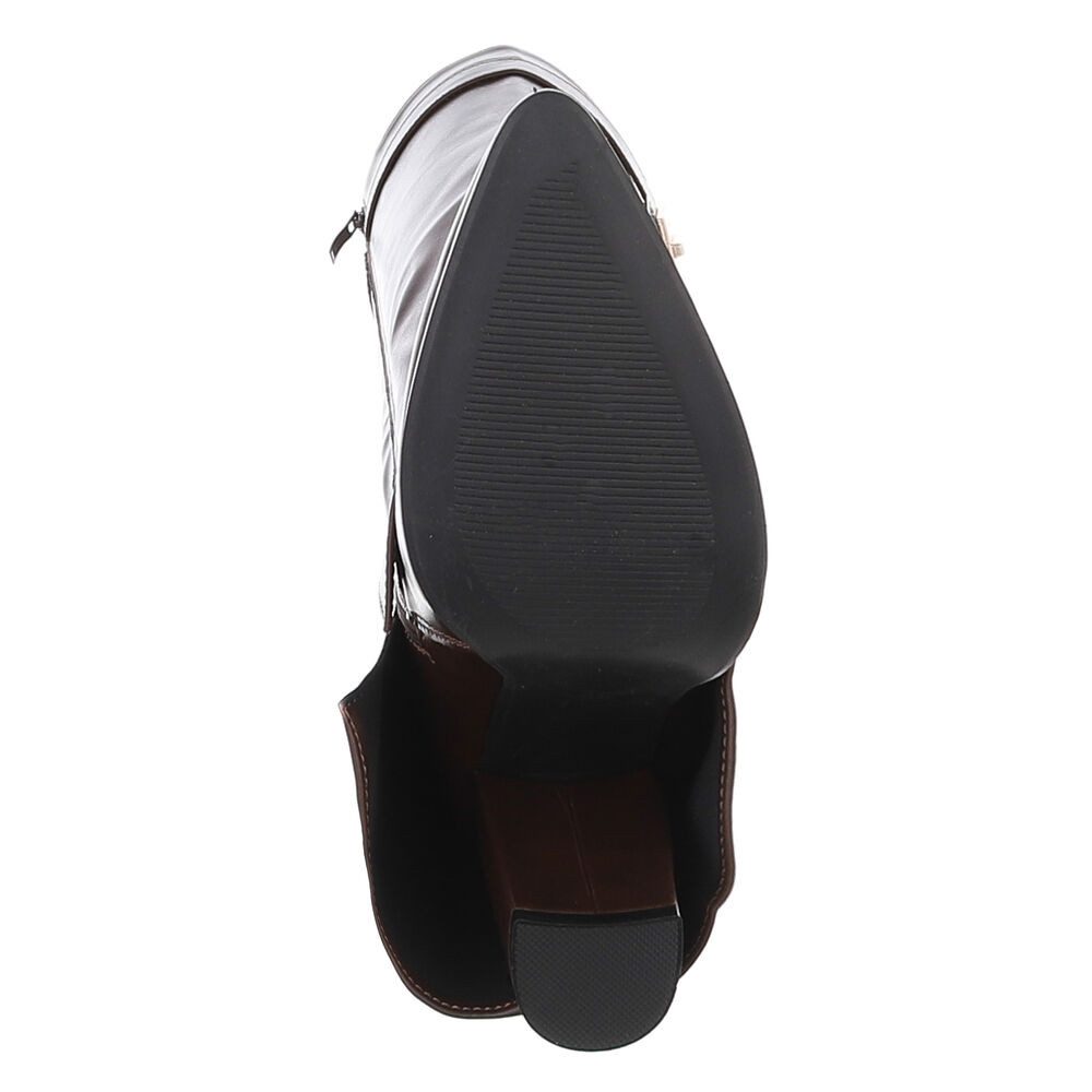 Ital-Design Elegante kniehohe Stiefelette mit Blockabsatz für Damen High-Heel-Stiefel (89852586) Blockabsatz Stiefel in Braun