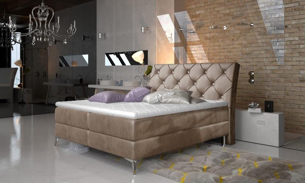 Modern Design Doppel Bett Bett Polster Beige Barock Stil Textil JVmoebel