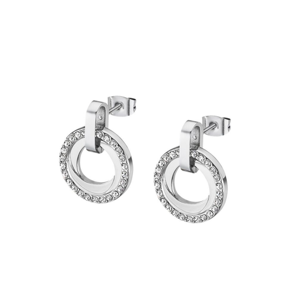 Paar Ohrstecker Stylish steel earrings with clear zircons Woman Basic LS2176-4 / 1