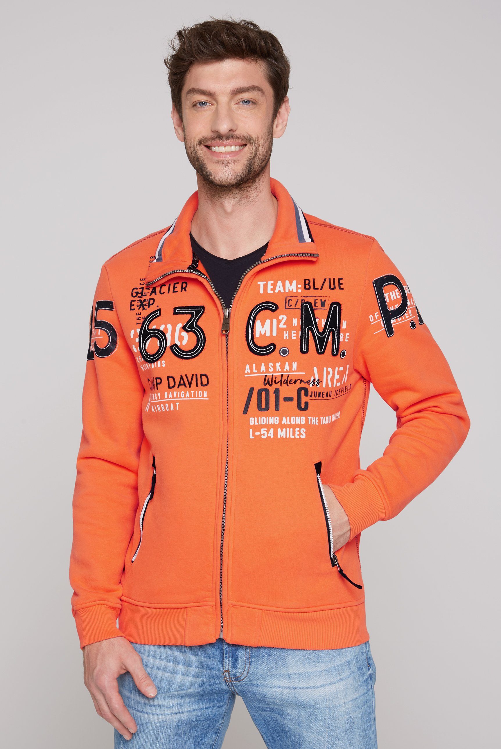 CAMP DAVID Sweatjacke Stehkragen mit