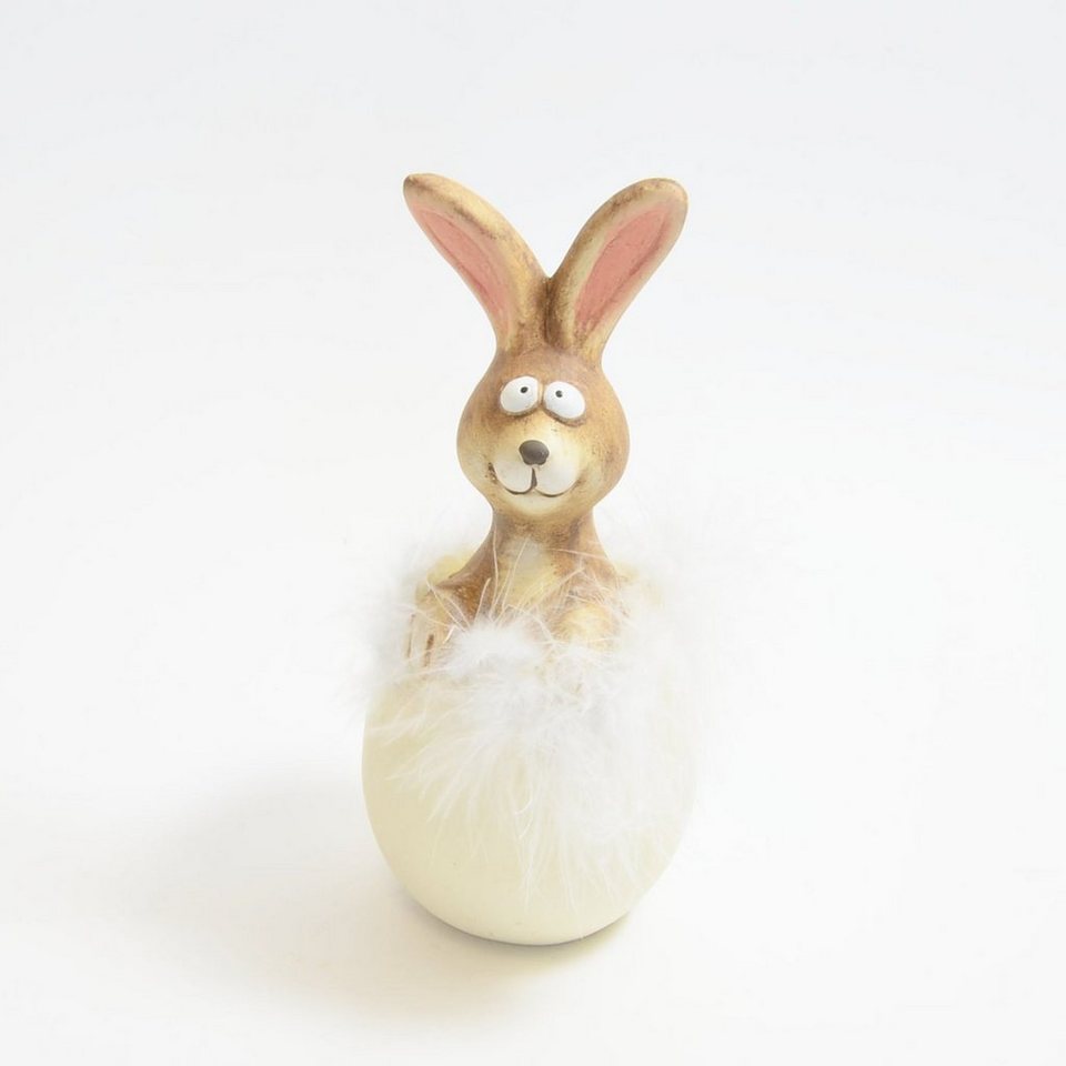 Gehlmann Dekofigur Hase mit Feder Dekofigur weiß - braun Ostern aus Keramik  H 19,5 cm