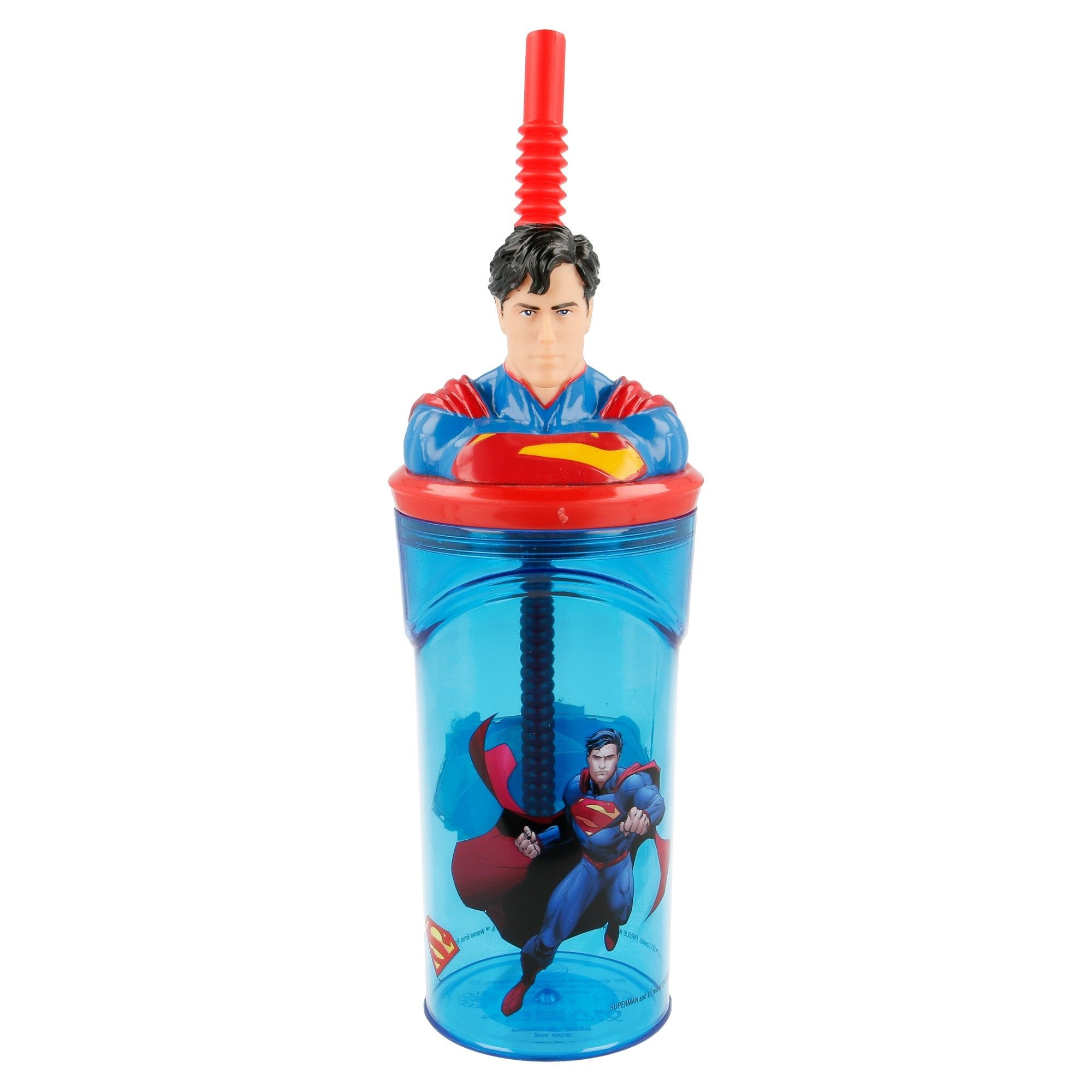 DC Comics Kinderbecher DC Comics Superman 3D Deckel Kinder Trinkbecher 360 ml, Kunststoff, Becher mit integriertem Halm