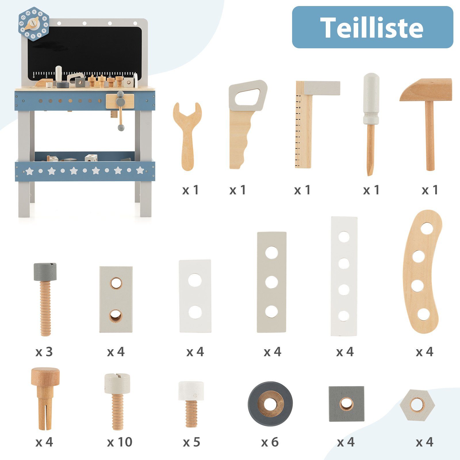 COSTWAY Spielwerkbank Holzspielzeug, mit Tafel, ab 3 Jahre günstig online kaufen