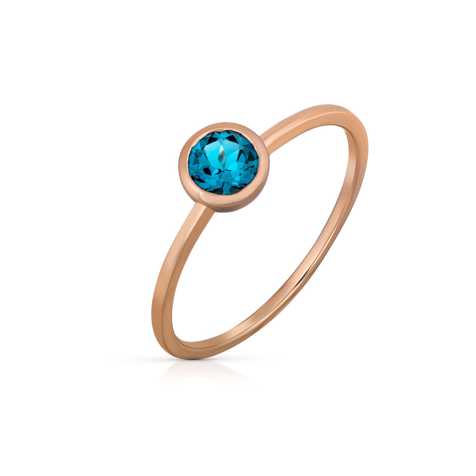 Roségold Orolino Fingerring rund Gold Blautopas 585