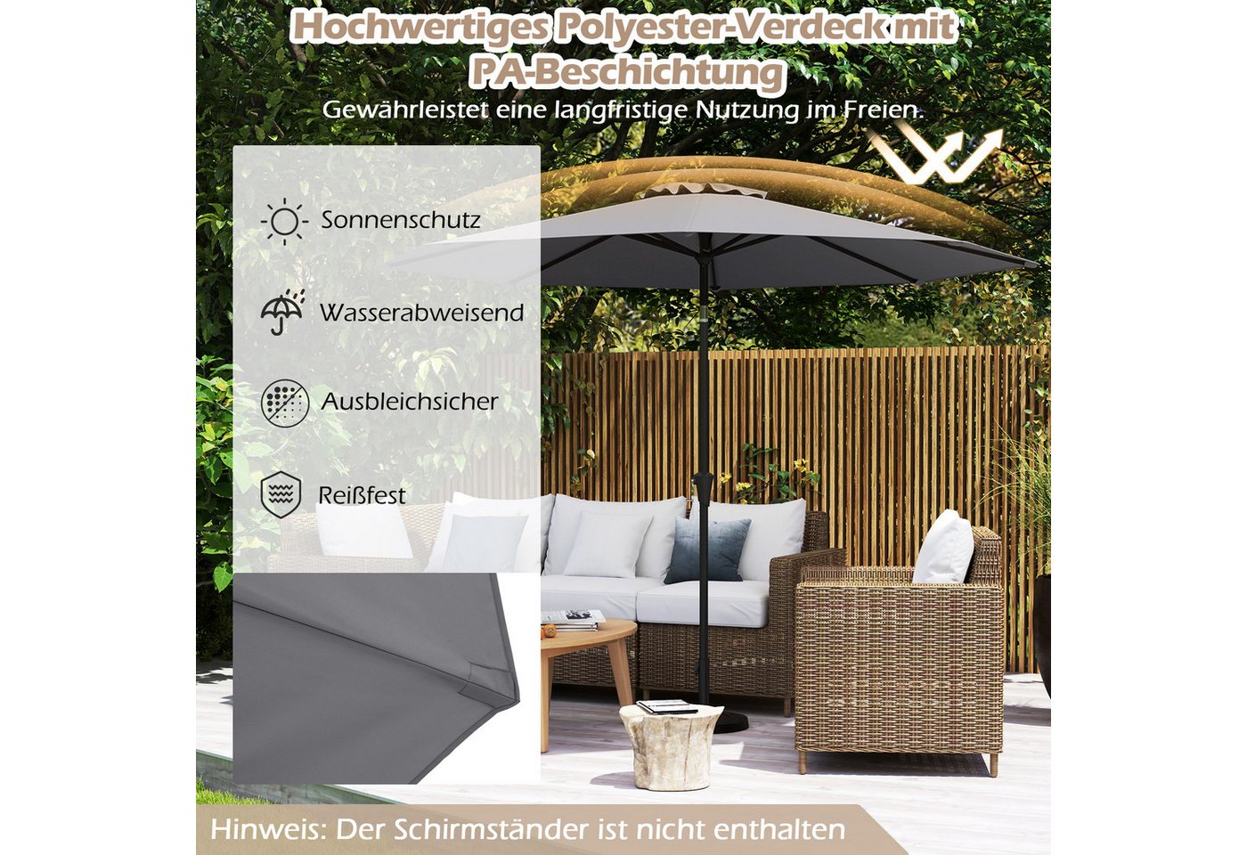Thumbnail - COSTWAY Sonnenschirm Gartenschirm, LxB: 300,00x300,00 cm, 30° neigbar, mit Kurbel, UV-Schutz