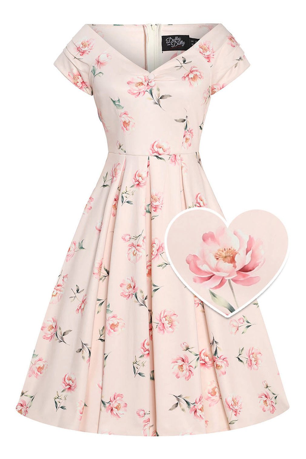 Dolly and Dotty A-Linien-Kleid Lily Cream & Pink Peony Off-Shoulder Vintage günstig online kaufen