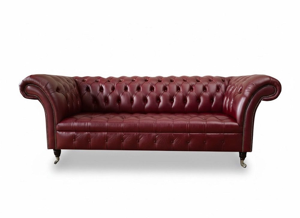 JVmoebel Chesterfield-Sofa Klassisches Chesterfield-Sofa in Bordeaux aus 100% Leder, Made in Europa