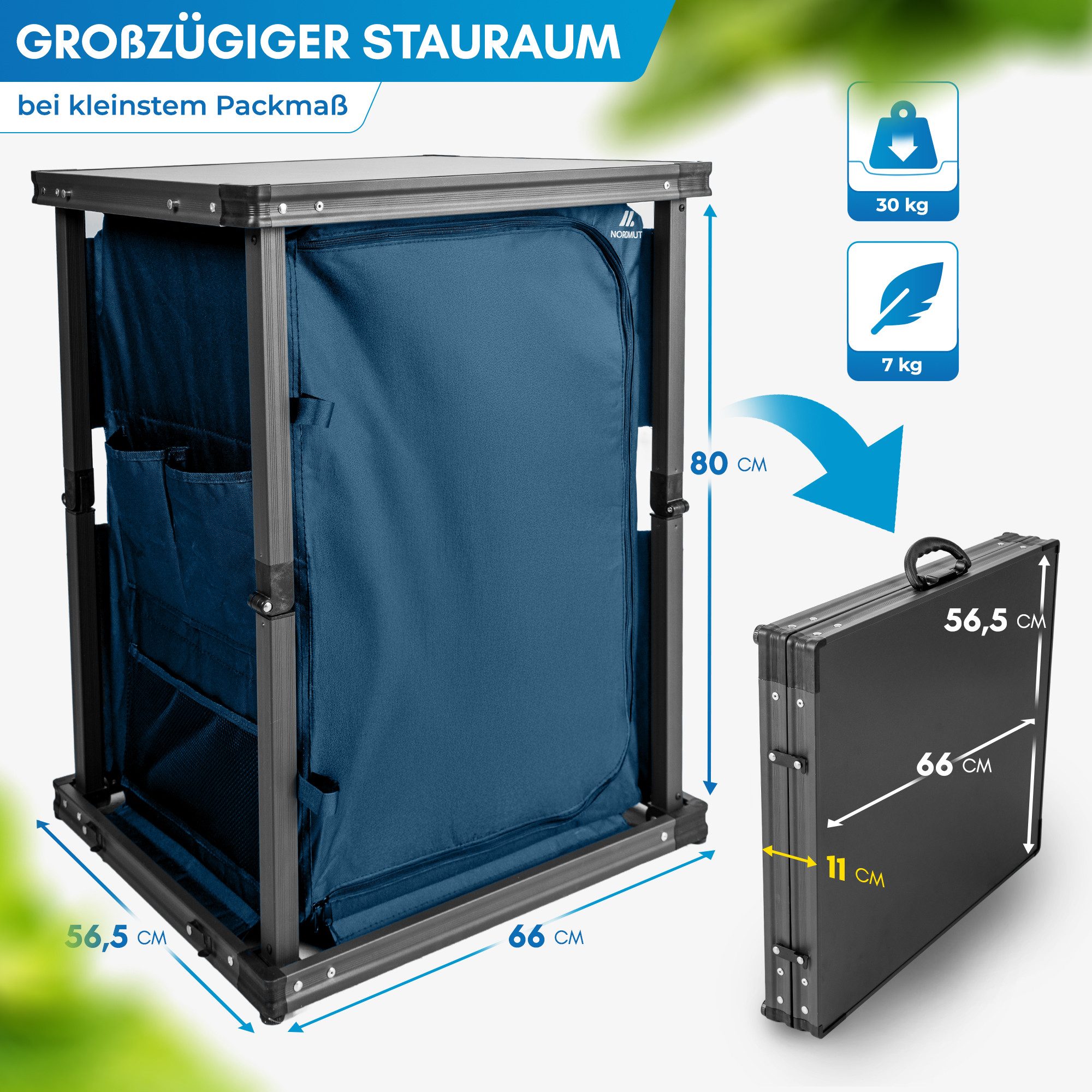 Nordmut Campingschrank Campingküche faltbar 60x51x80 cm Outdoor Schrank (mobiler Camping Organizer 1-St. mit Türen & Fächern, Stahlrahmen, Tragetasche, wetterfest) klappbar, mit Türen, mehrere Fächer, Tragetasche