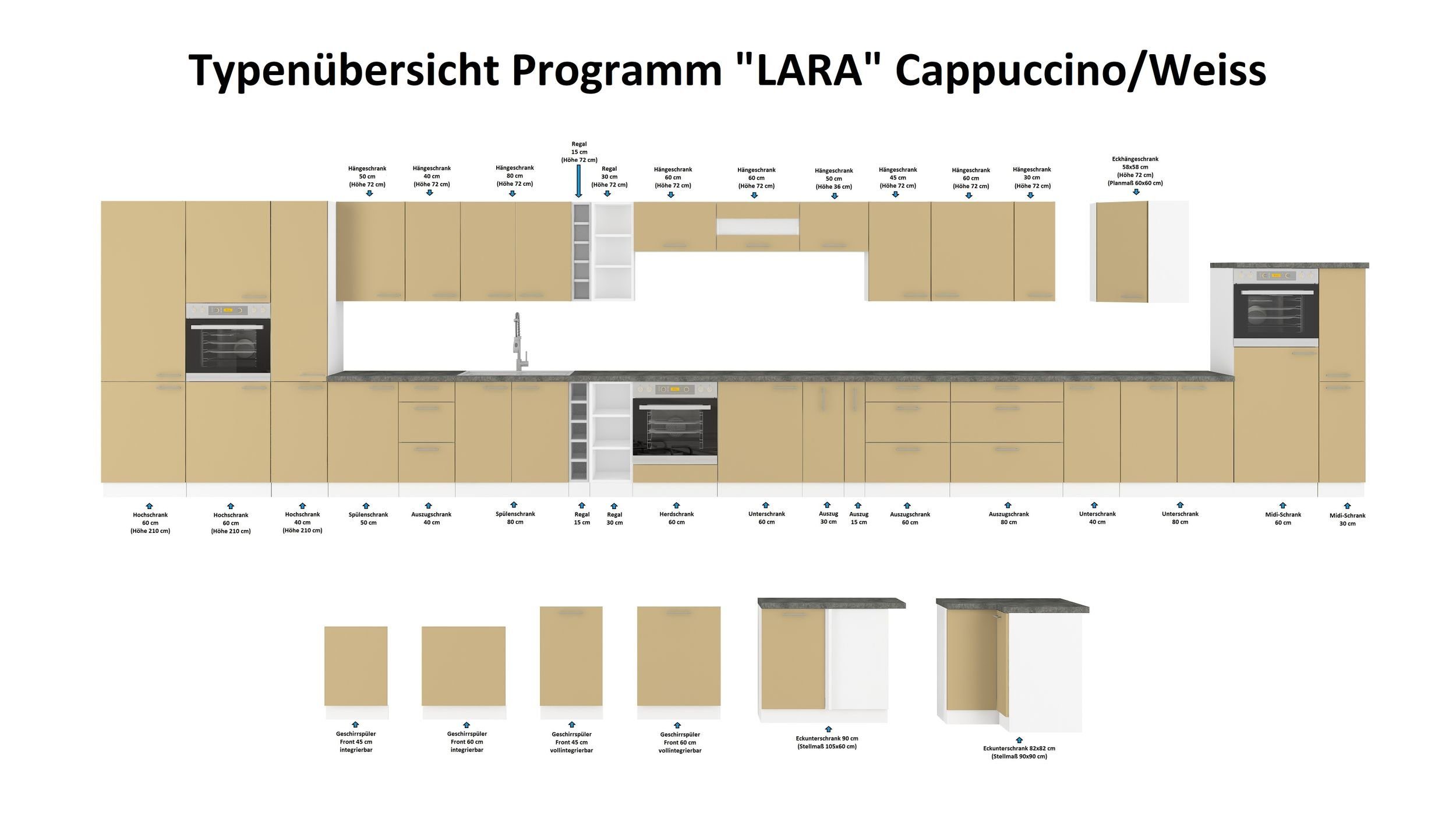 Küchen-Preisbombe Hängeschrank 50 cm Küchenblock Cappuccino Hochglanz Küchenzeile Küche Lara