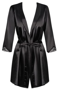 Obsessive Negligé Satin Morgenmantel Satinia schwarz Set mit String Kimono Robe glänzend (2-tlg)