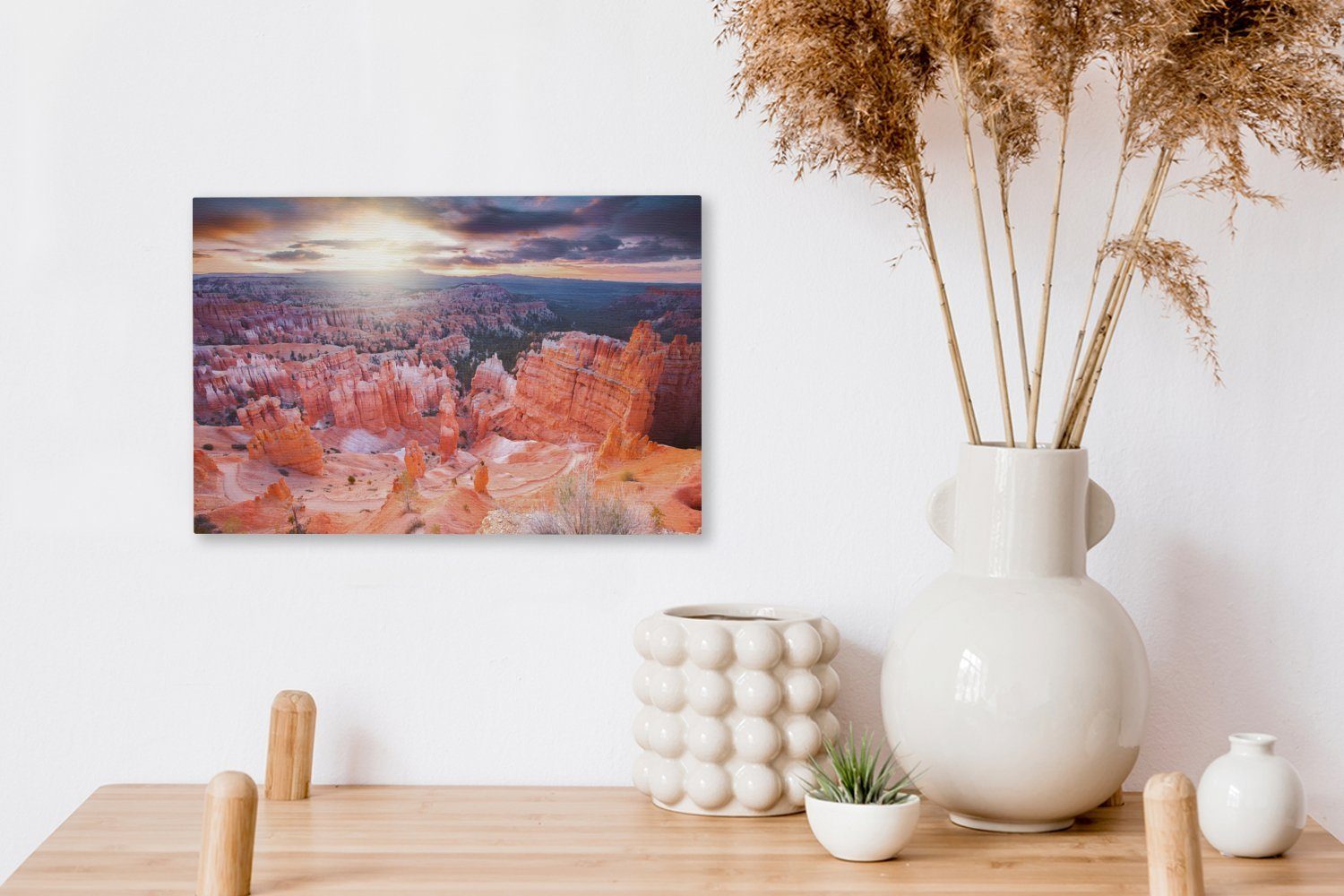 OneMillionCanvasses® Leinwandbild Zeichnung am Himmel 30x20 St), Aufhängefertig, (1 Leinwandbilder, Wandbild Canyon dem cm Wanddeko, National Bryce über Park