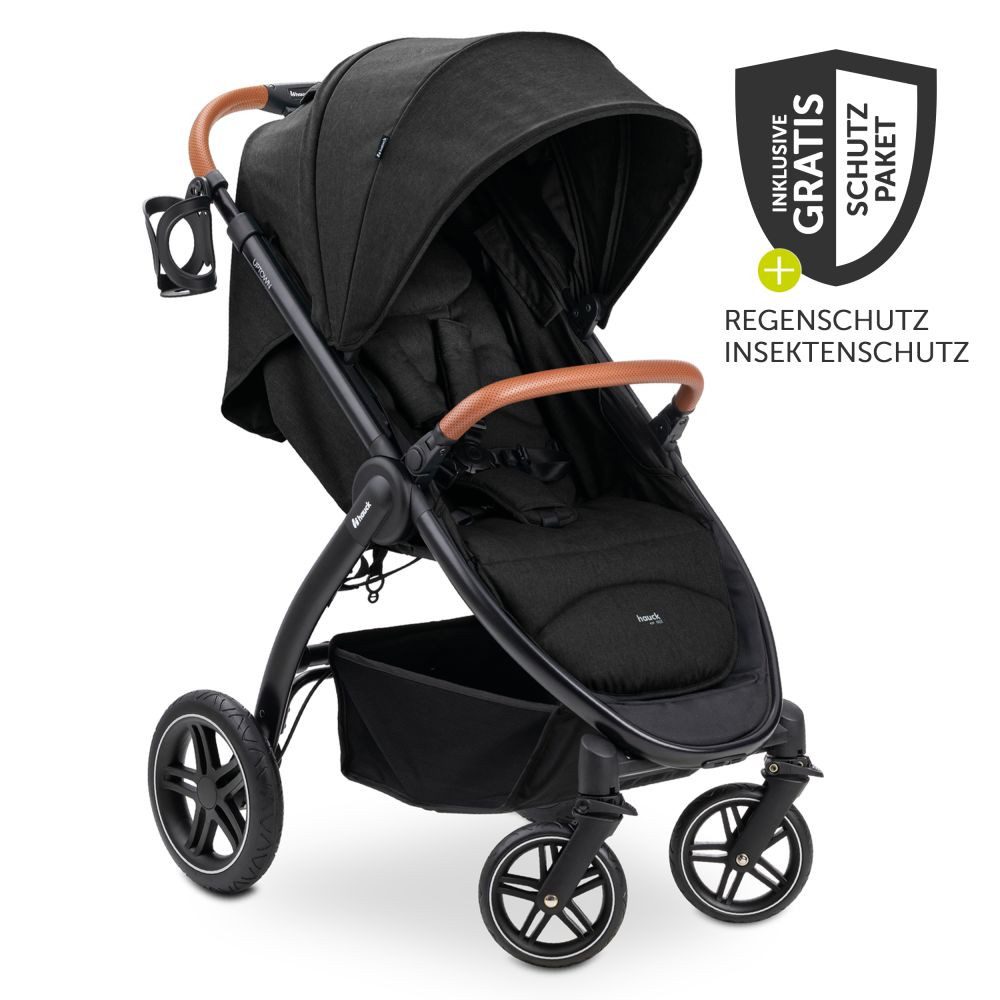 Hauck Kinder-Buggy UpTown - XXL - Melange Black, Sportwagen - Liegefunktion, höhenverstellbar bis 25 kg mit Regenschutz