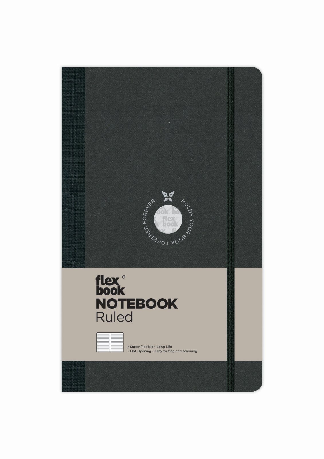 Flexbook Notizbuch Flexbook Globel Notizbuch blanko/linierte Seiten Elastikband verschied 13 * 21 cm / Liniert / Schwarz