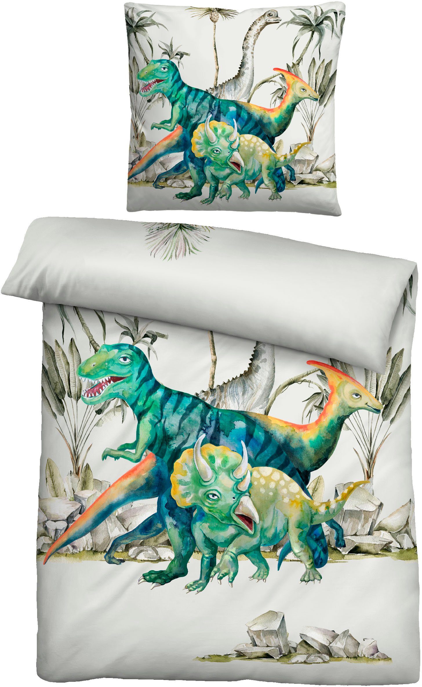 Biberna Kinderbettwäsche Dinos, Linon, 2 teilig, 135/200+80/80 cm, atmungsa günstig online kaufen