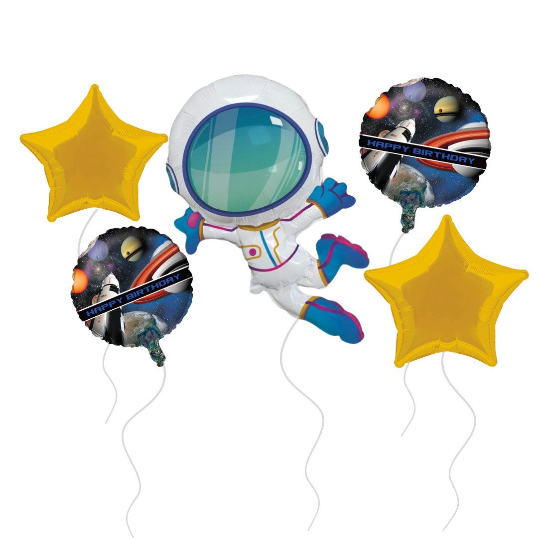 Partystrolche Aufblasbares Partyzubehör XXL Deko-Set Astronaut 5 tlg. für die Weltraumparty zum Aufblasen