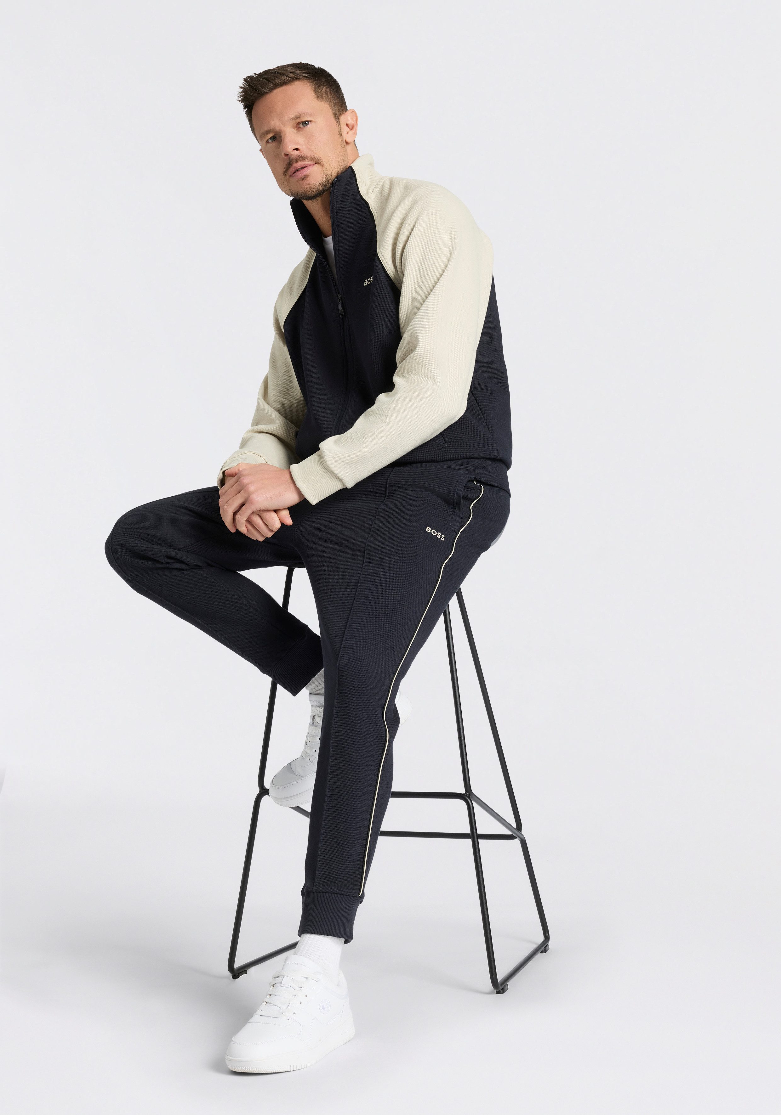 BOSS GREEN Jogginganzug (Set, 2 tlg), Trainingsanzug Stehkragen, kontrastfarbige Ärmel, Regular Fit