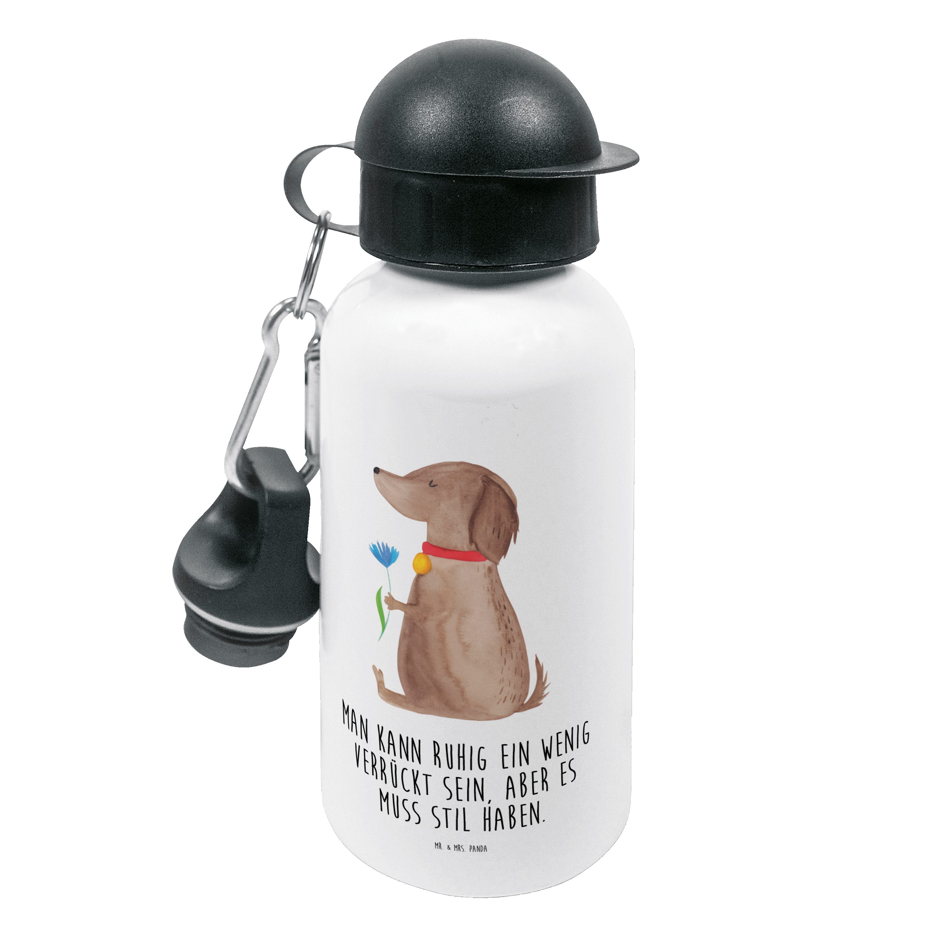 Mr. & Mrs. Panda Trinkflasche Hund Blume - Weiß - Geschenk, Mädchen, Kindertrinkflasche, Hundemotiv