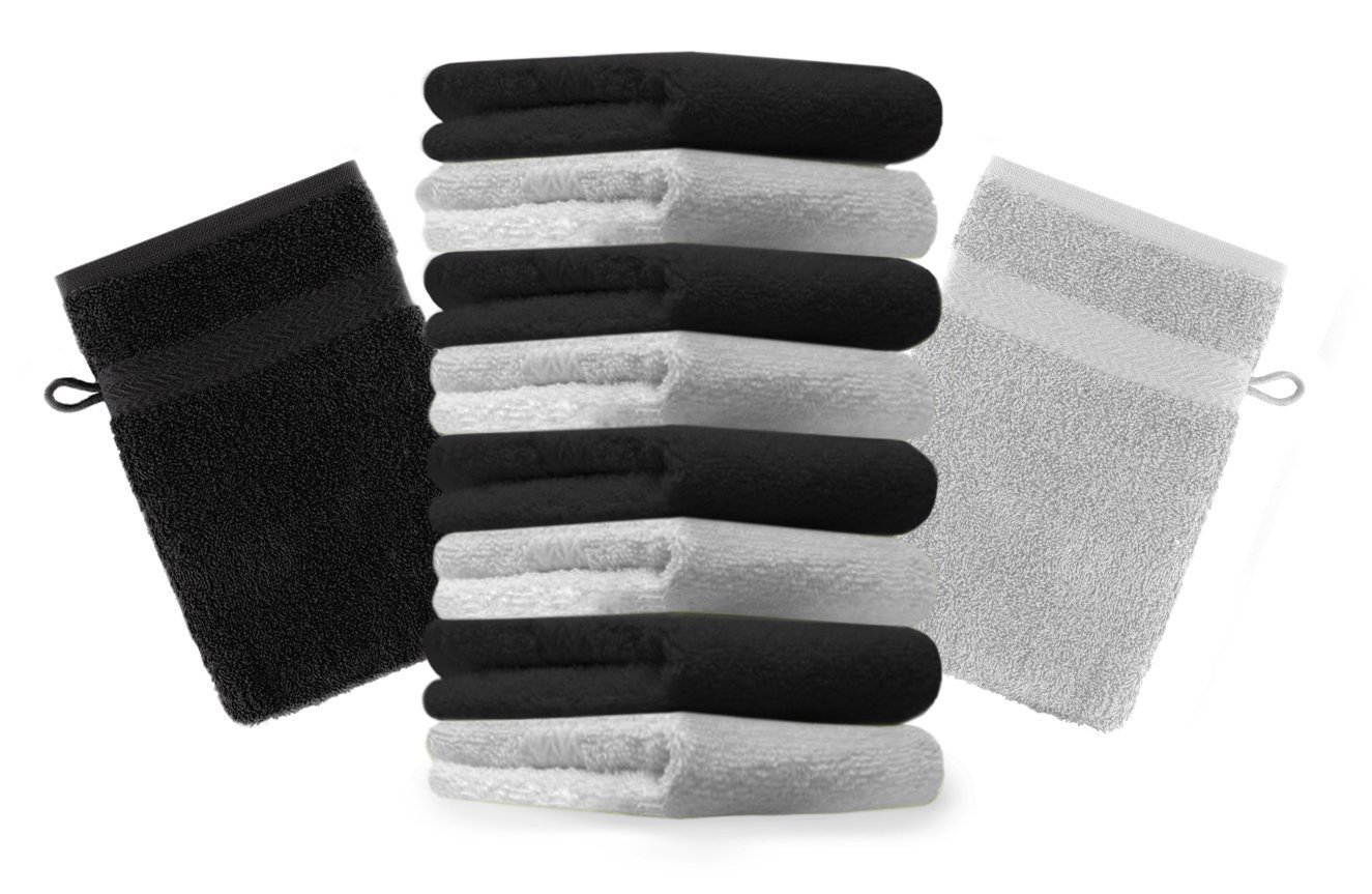 Betz Waschhandschuh 10 Stück Waschhandschuhe Premium 100% Baumwolle Waschlappen Set 16x21 cm Farbe schwarz und Silbergrau