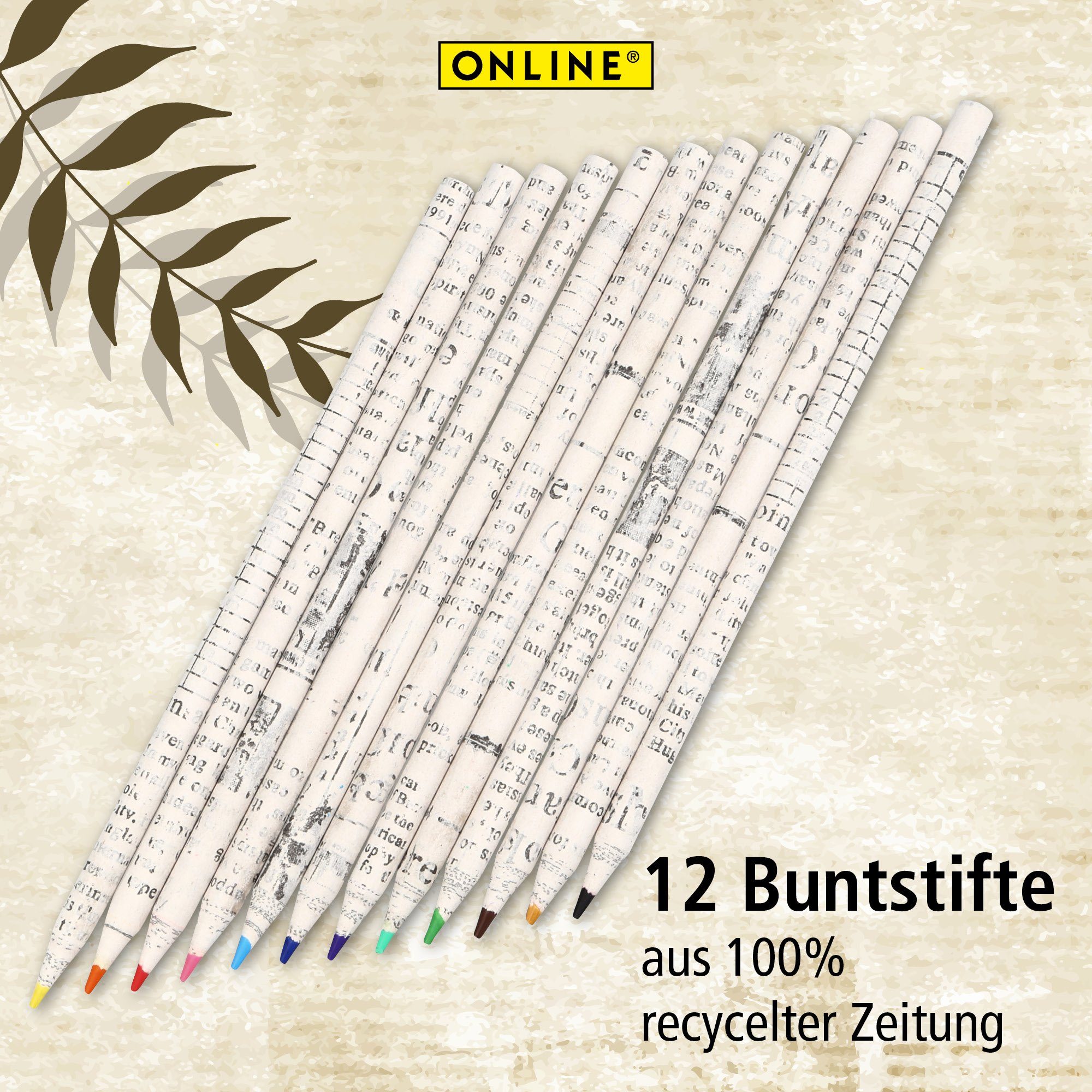 Online Pen Buntstift Buntstifte SMW, (zum Zeichnen, Malen, Skizzieren, umweltfreundliche Malstifte), 12x Buntstifte aus recyceltem Zeitungspapier