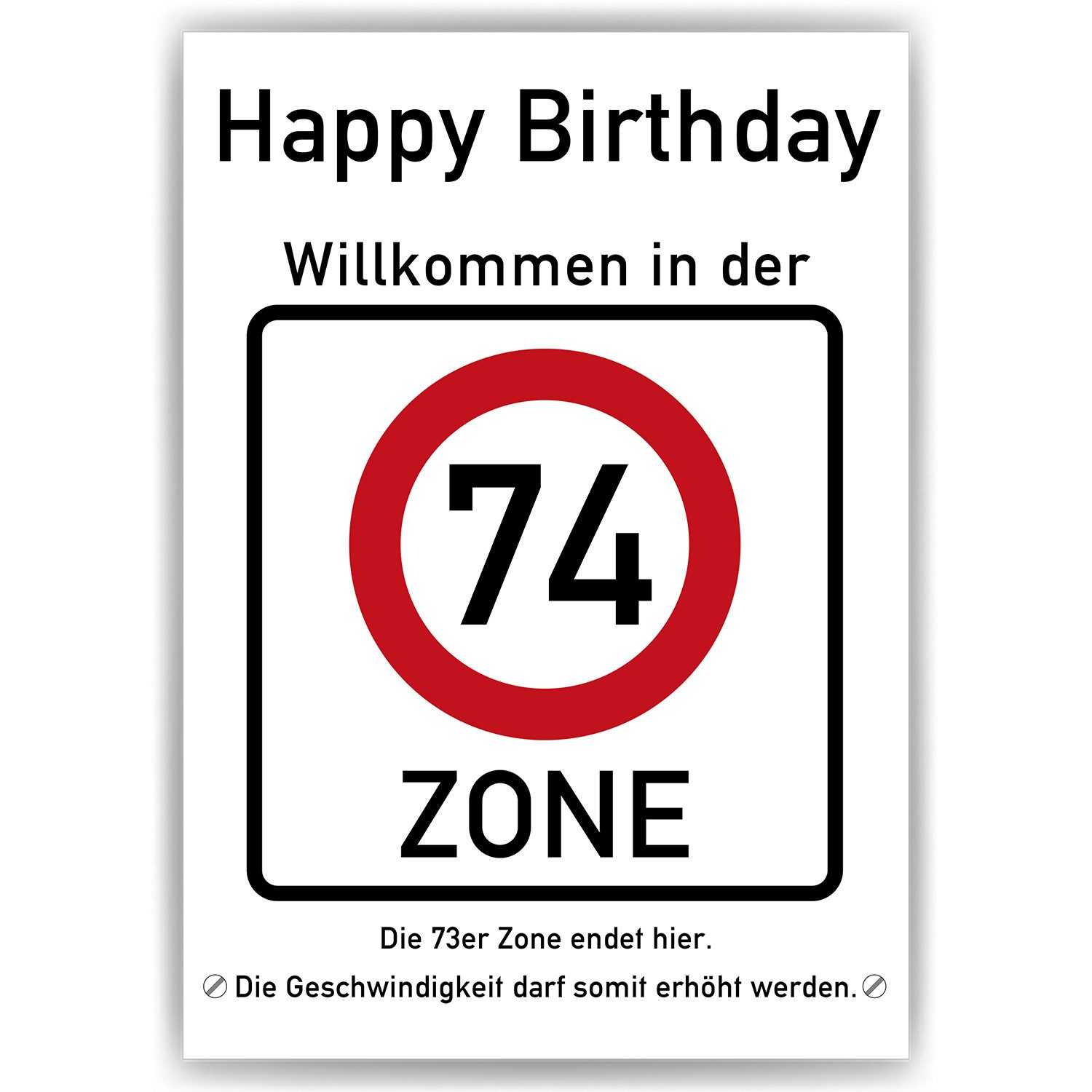 Tigerlino Poster 74. Geburtstag Geschenk Verkehrszeichen Karte Happy