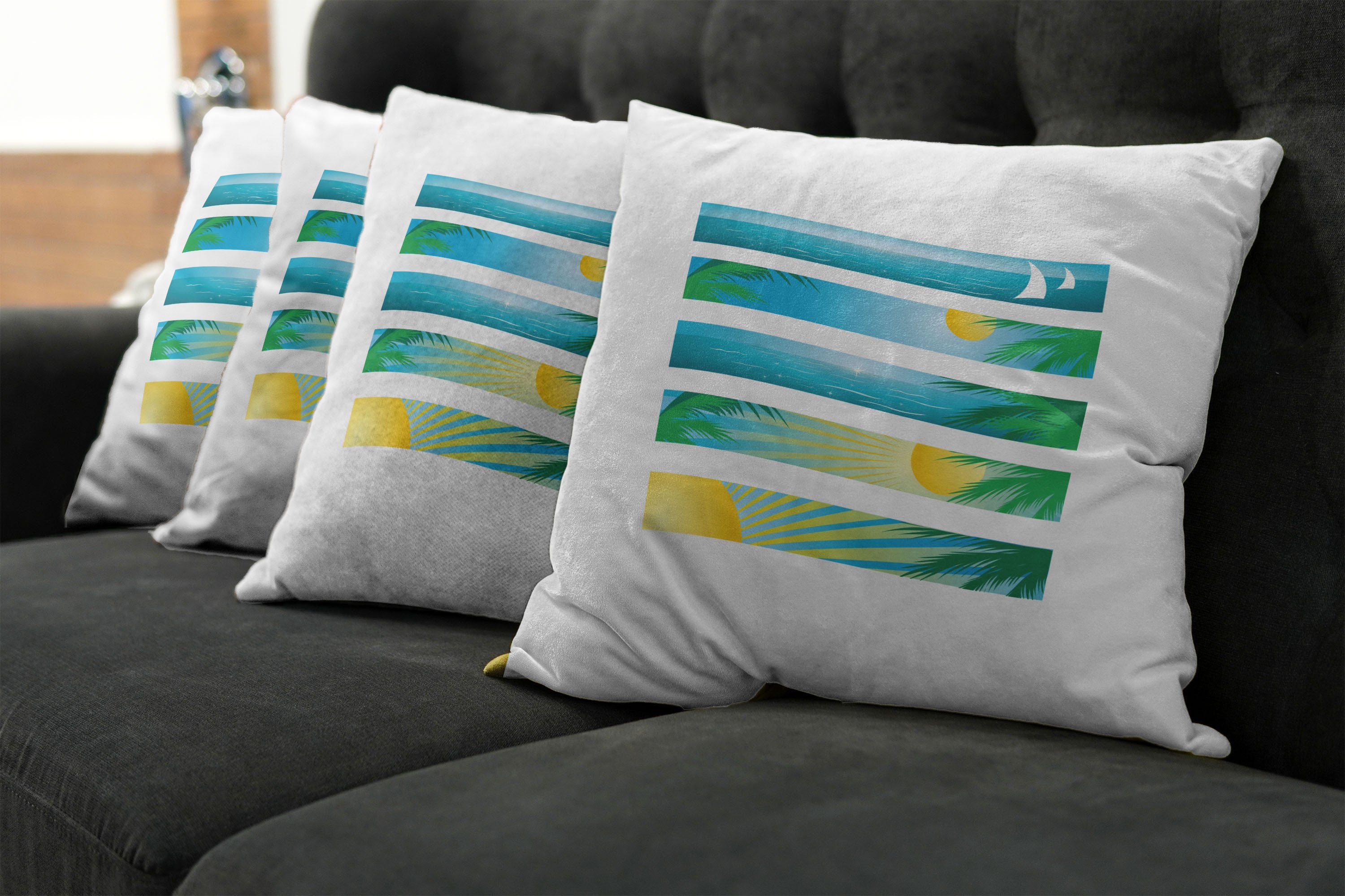Accent Abakuhaus Modern Doppelseitiger (4 Exotic Strand Digitaldruck, Banner Stück), Kissenbezüge Stripes