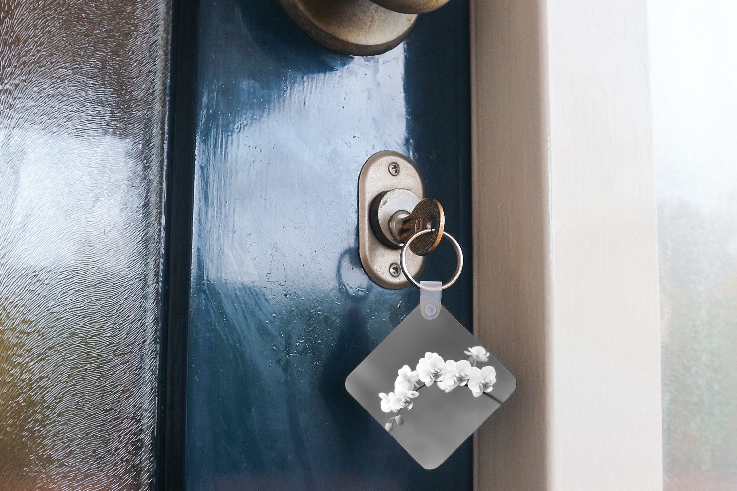 MuchoWow Schlüsselanhänger Orchidee - Blumen - Pflanze - Weiß - Lila, Quadratisch, Accessoire Auto / Haus / Rucksack / Handtasche, 5x5 cm