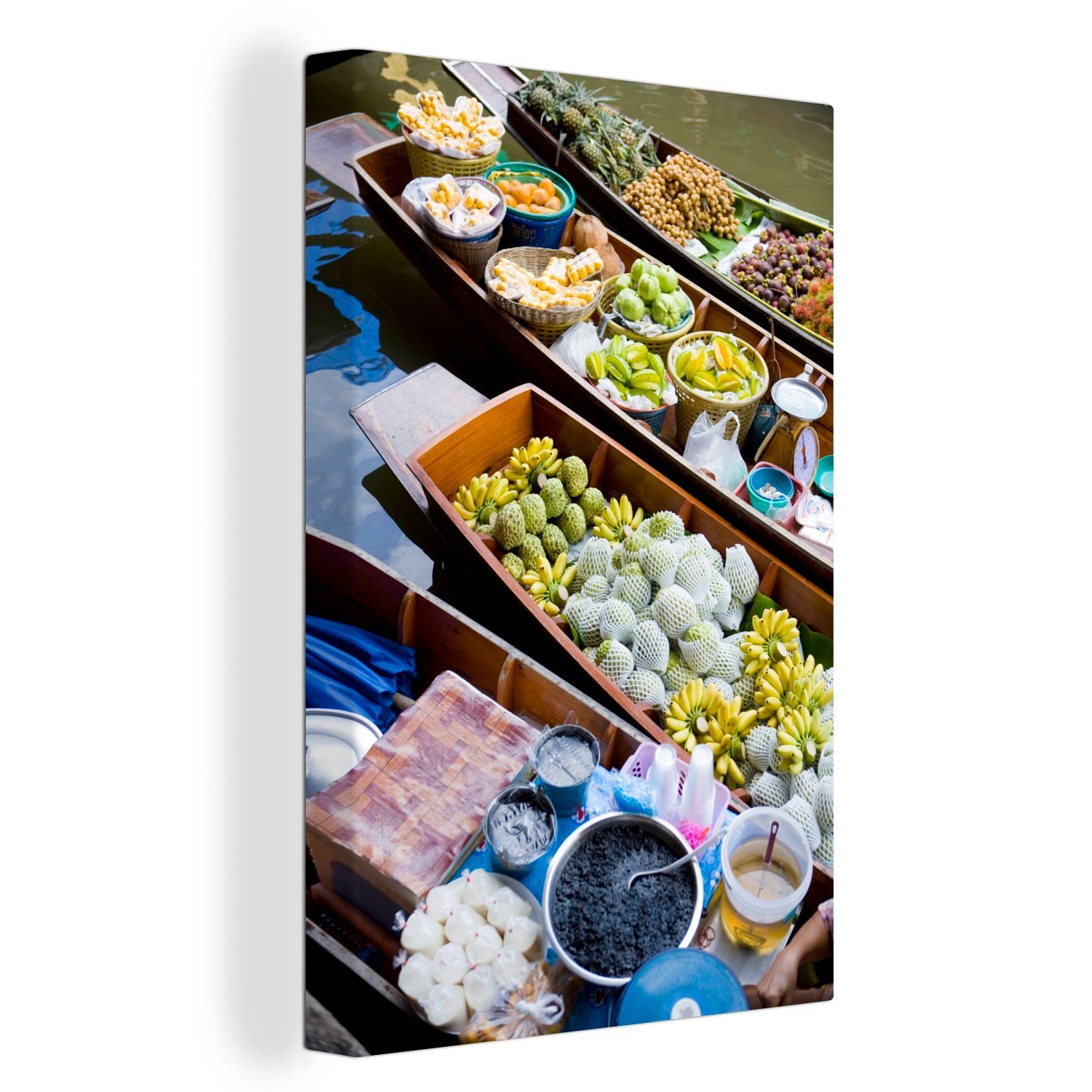 OneMillionCanvasses® Leinwandbild Schwimmende Boote auf dem Markt in Thailand, (1 St), Leinwandbild fertig bespannt inkl. Zackenaufhänger, Gemälde, 20x30 cm | Leinwandbilder