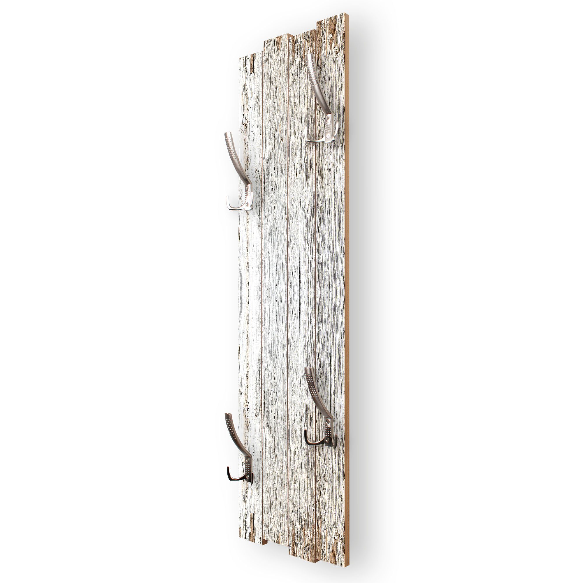 Kreative Feder Wandgarderobe Wand-Garderobe „Altes Holz Weiß“ aus Holz, Shabby-Chic; ca. 100 x 30 cm; mit 4 Haken; außergewöhnlich, modern