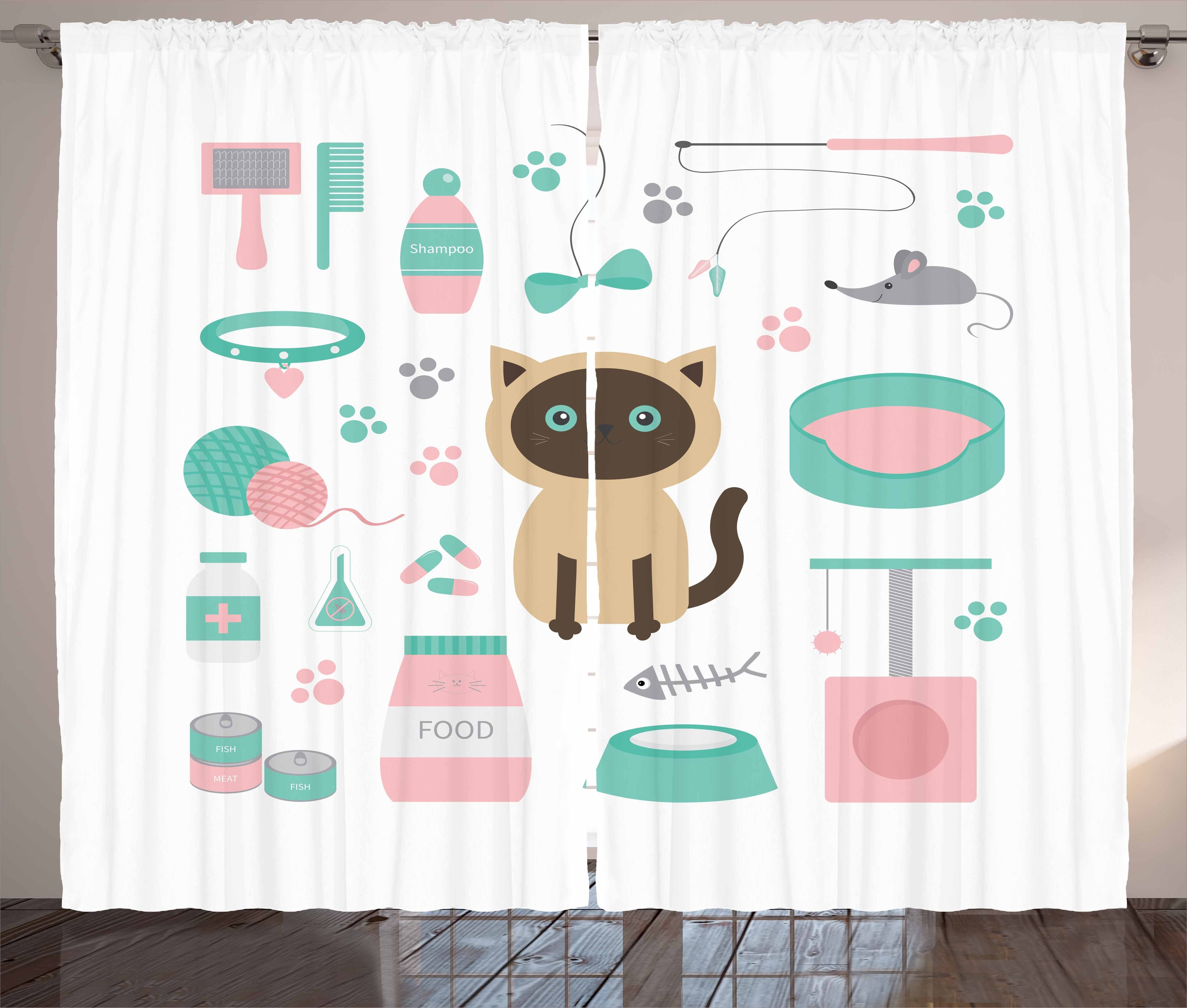 Gardine Schlafzimmer Kräuselband Vorhang mit Schlaufen und Haken, Abakuhaus, Kätzchen Cartoon Domestic Siamese