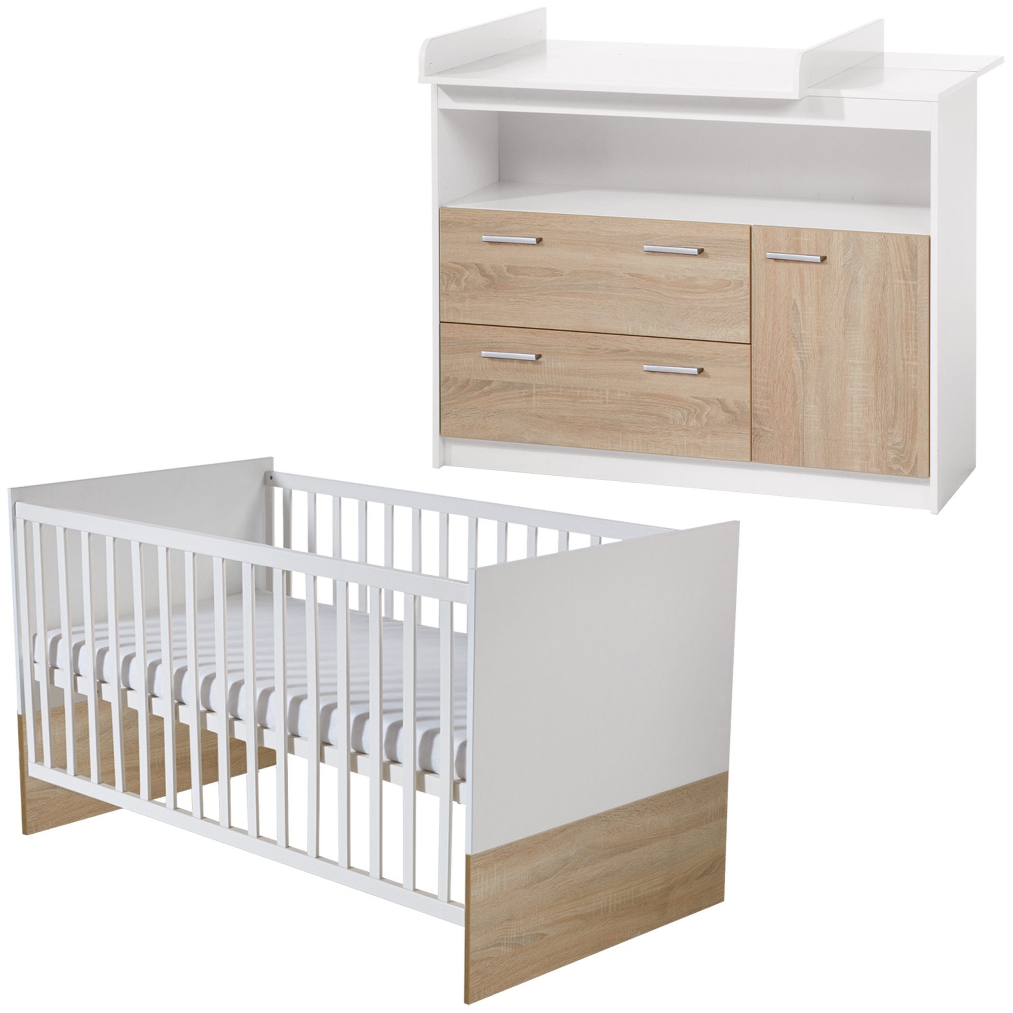 roba® Babyzimmer-Komplettset Gabriella, Babybett & breite Wickelkommode, umbaubar zum Juniorbett