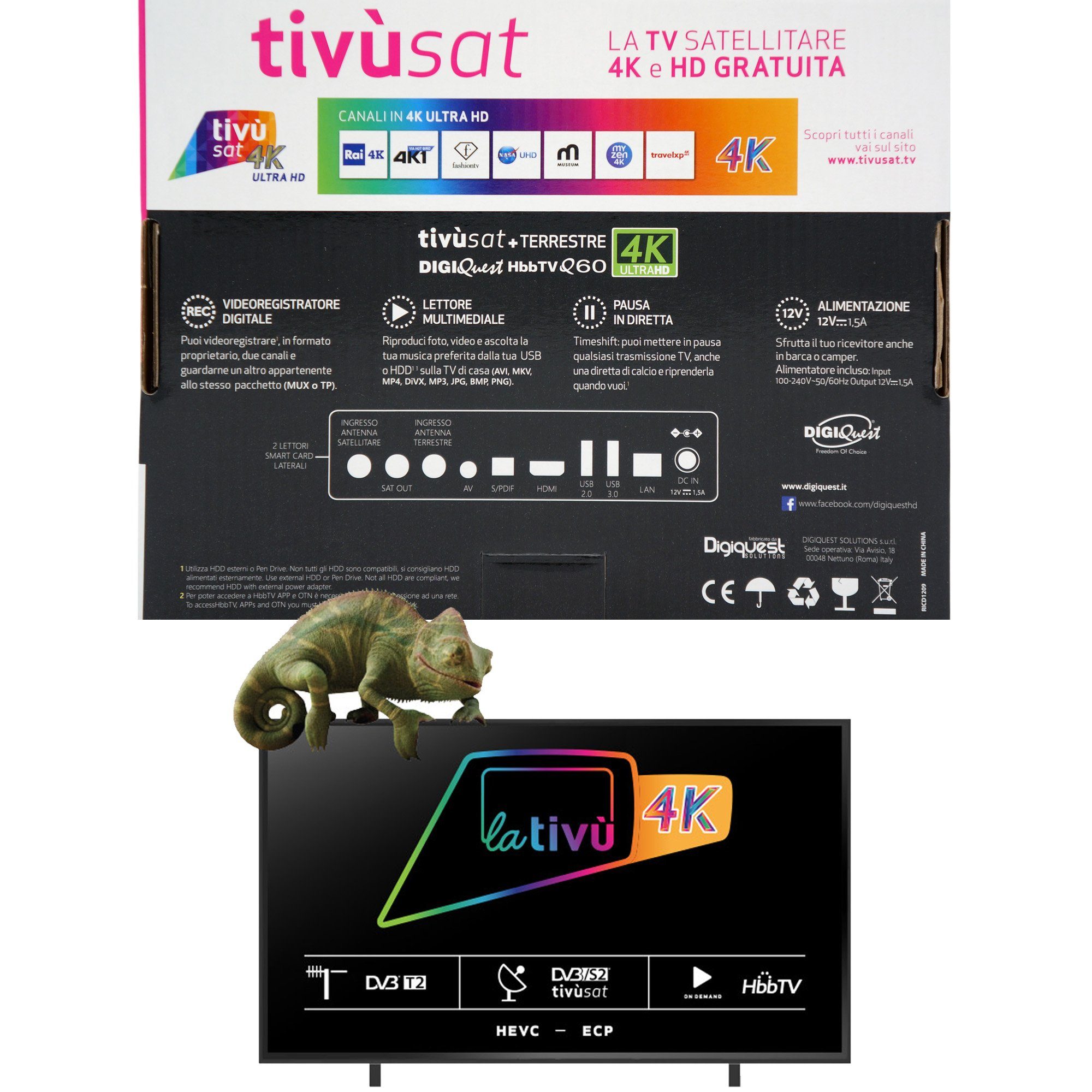 Q90 DIGIQuest Combo Karte Receiv zertifizierter H.265 4K DIGIQuest + UHD SAT-Receiver TiVuSat