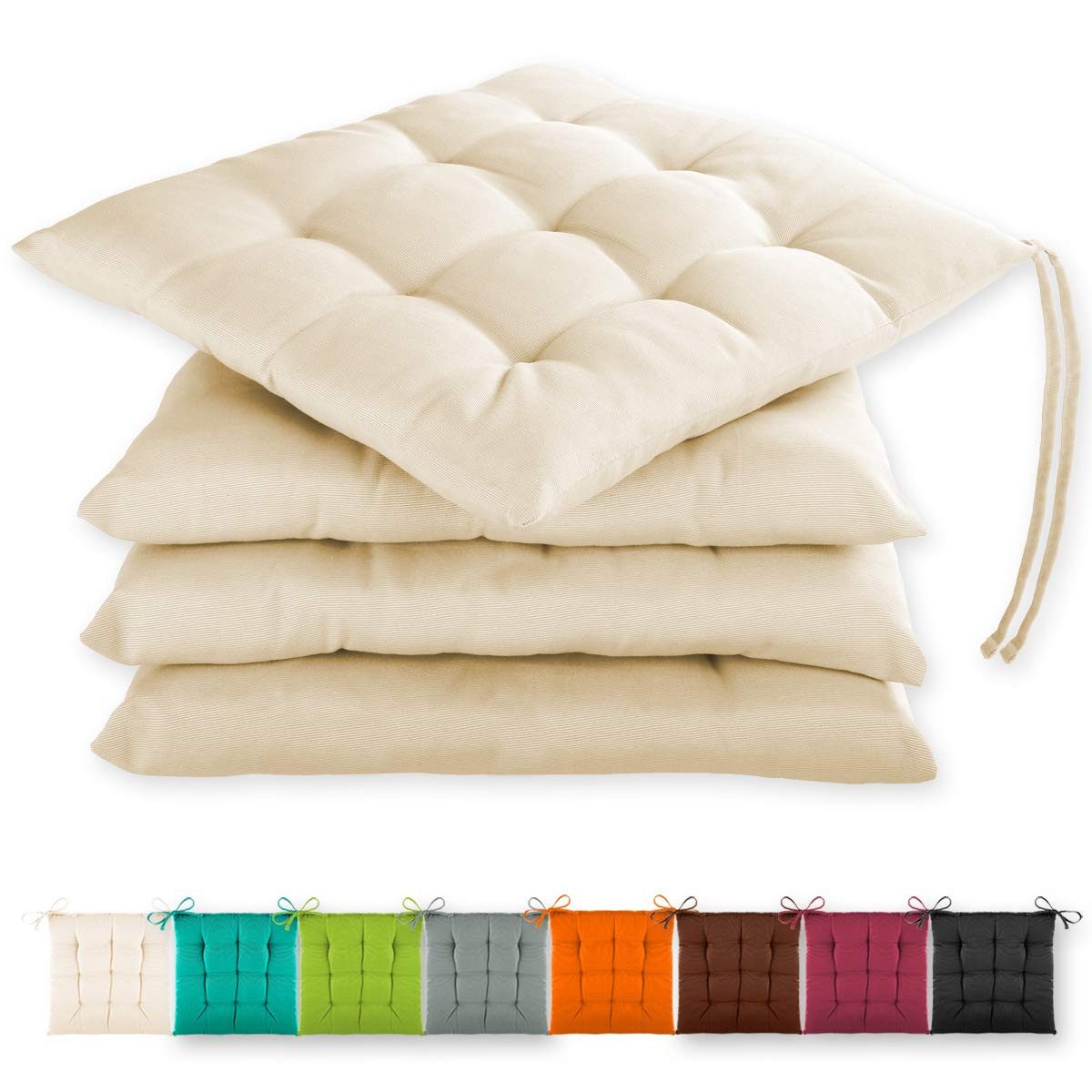 Gräfenstayn Stuhlkissen - 4er Set Sitzkissen 40×40 cm mit Haltebändern - In günstig online kaufen