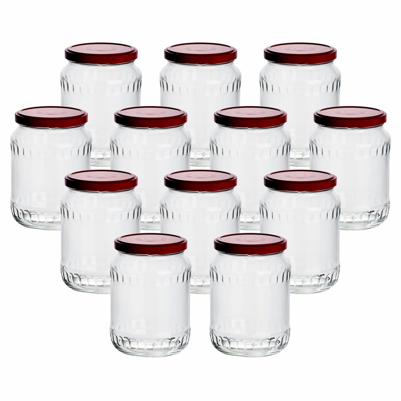 gouveo Einmachglas Vorratsgläser 720 ml Klassik mit Schraub-Deckel - Große Einmachgläser, (12-tlg., Rot)