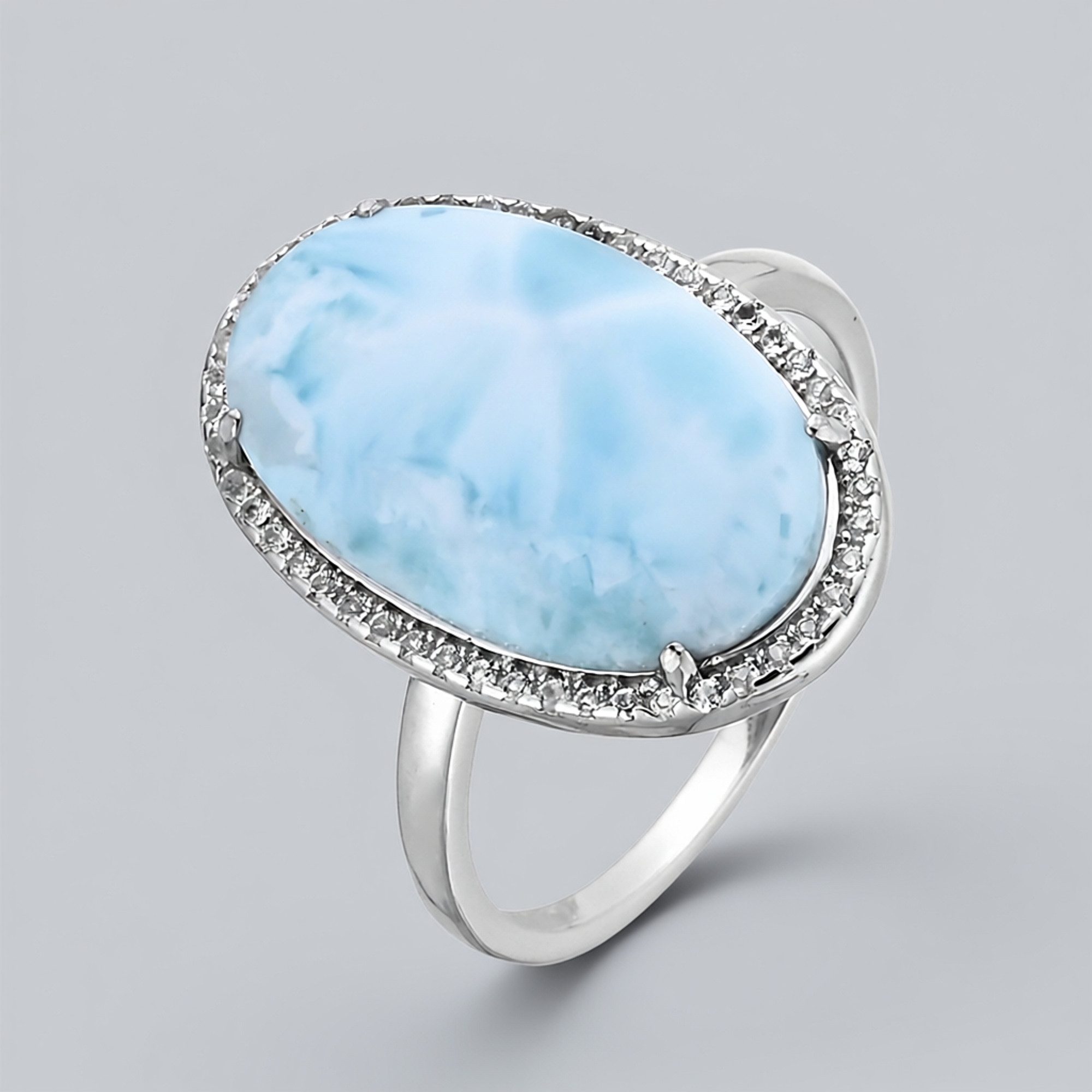 Cavill Silberring Cavill Larimar Ring 6,39 ct Oval Cabochon, 48 weiße Topas günstig online kaufen
