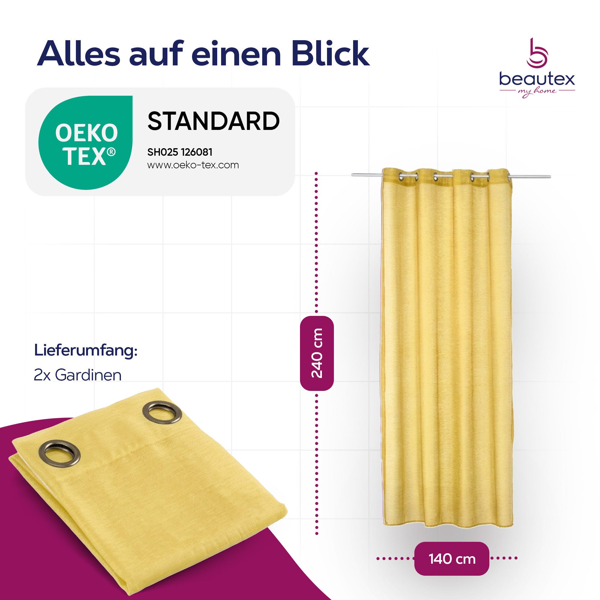 Beautex Gardine transparent Dolly, wählbar mit Kräusel- und Ösen- Aufhängung (2 St), Ösen, transparent