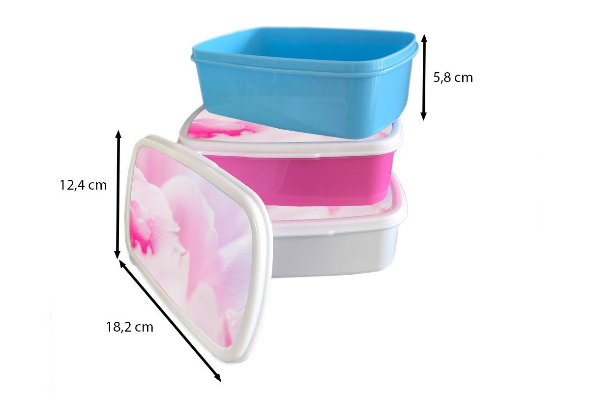 MuchoWow Lunchbox Nahaufnahme der Blütenblätter Kunststoff, Kinder Brotdose, Erwachsene, Brotbox für rosa Jungs (2-tlg), Pfingstrose, und für und weiß der Mädchen