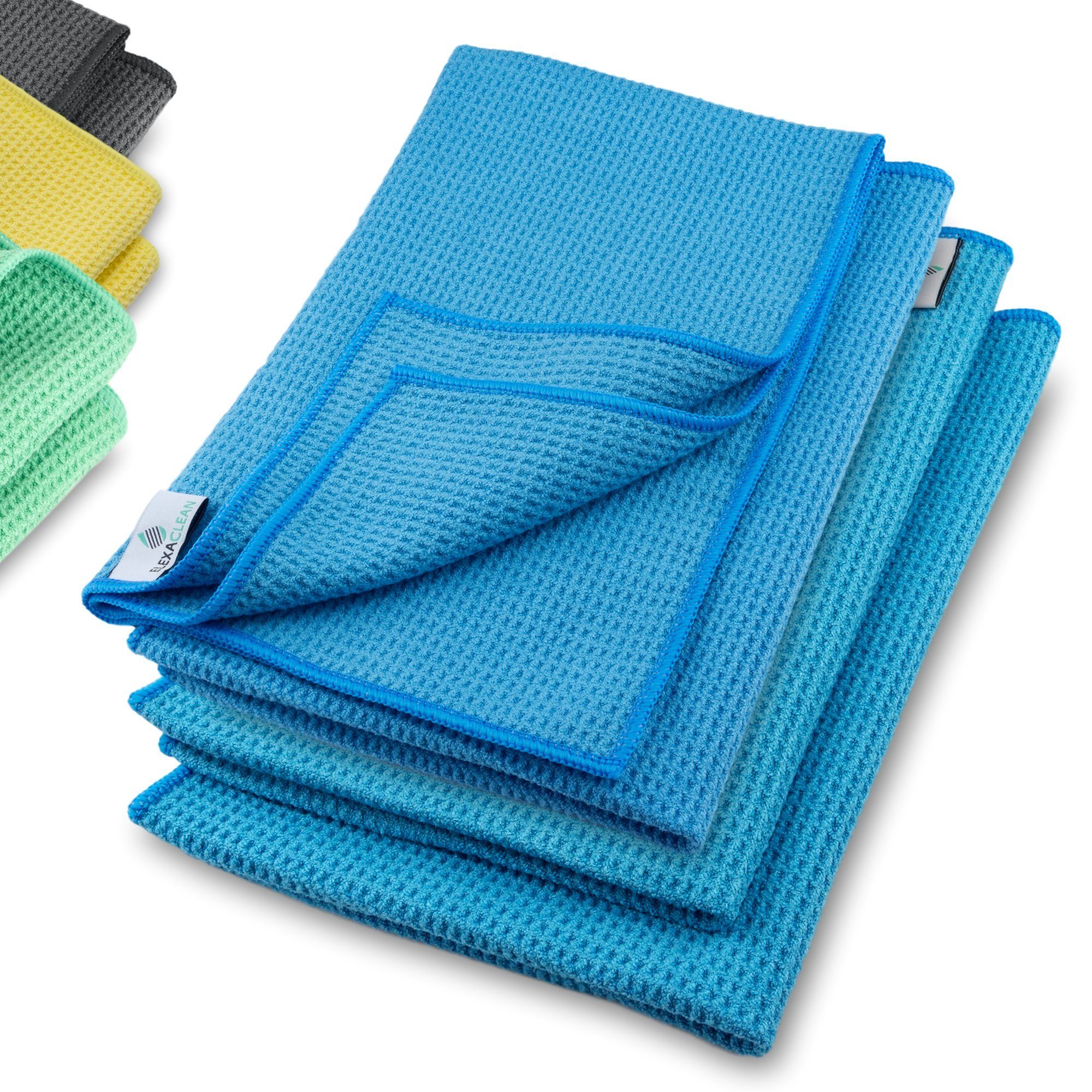 ELEXACLEAN Waffeltuch Trockentuch Mikrofasertuch (80% Polyester, 20% Polyamid, Set, 4-tlg., 60x40 cm, streifenfrei, fusselfrei, saugstark)