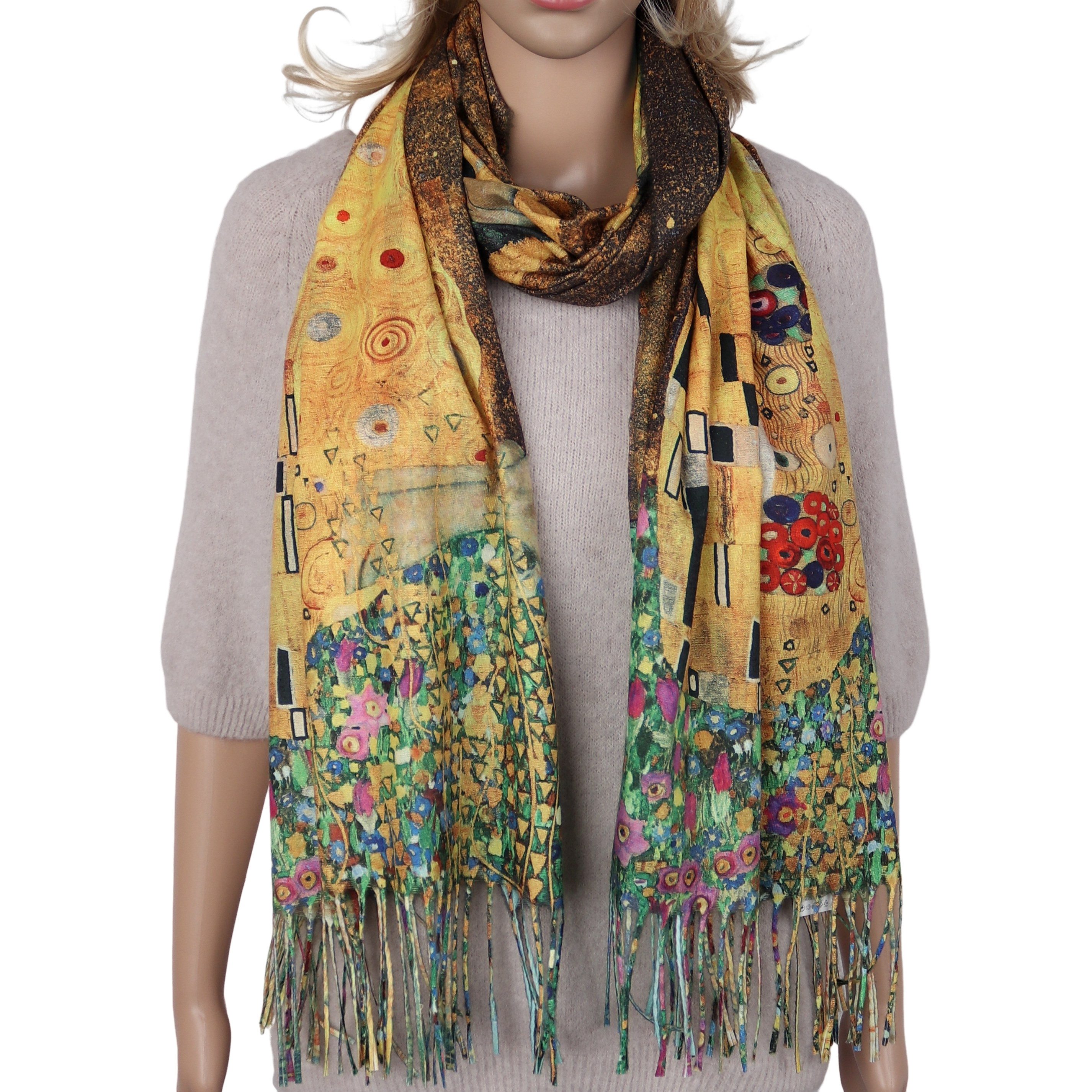 MIRROSI Modeschal Damen Schal 70x180 cm Gemäldemotiv,beidseitig tragbar, Kunstprint, (Neue Kollektion Herbst/Winter 2026), 100% Viskose, Halstuch ideal für Herbst und Winter oder Ganzesjahr