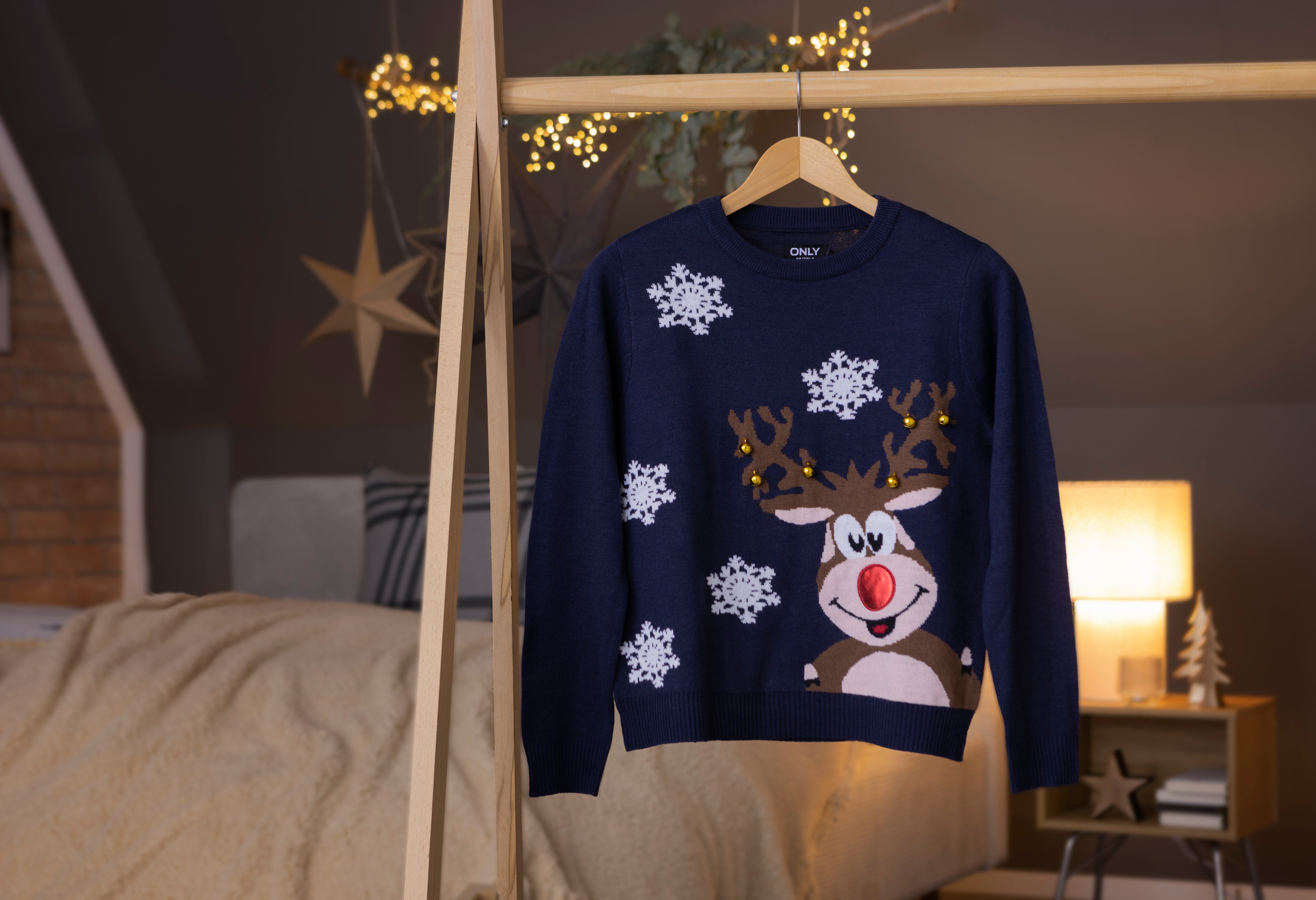 Night Strickpullover ONLY BELLS Sky Detail:W. ONLXMAS KNT L/S BELL EX DEER AND PULLOVER