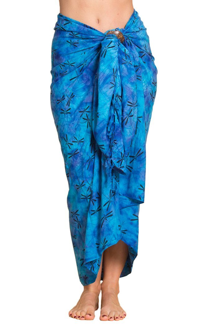 PANASIAM Pareo Sarong Wachsbatik Blautöne aus hochwertiger Viskose Strandtuch, Strandkleid Bikini Cover-up Tuch für den Strand Schultertuch Halstuch B003 Blauton