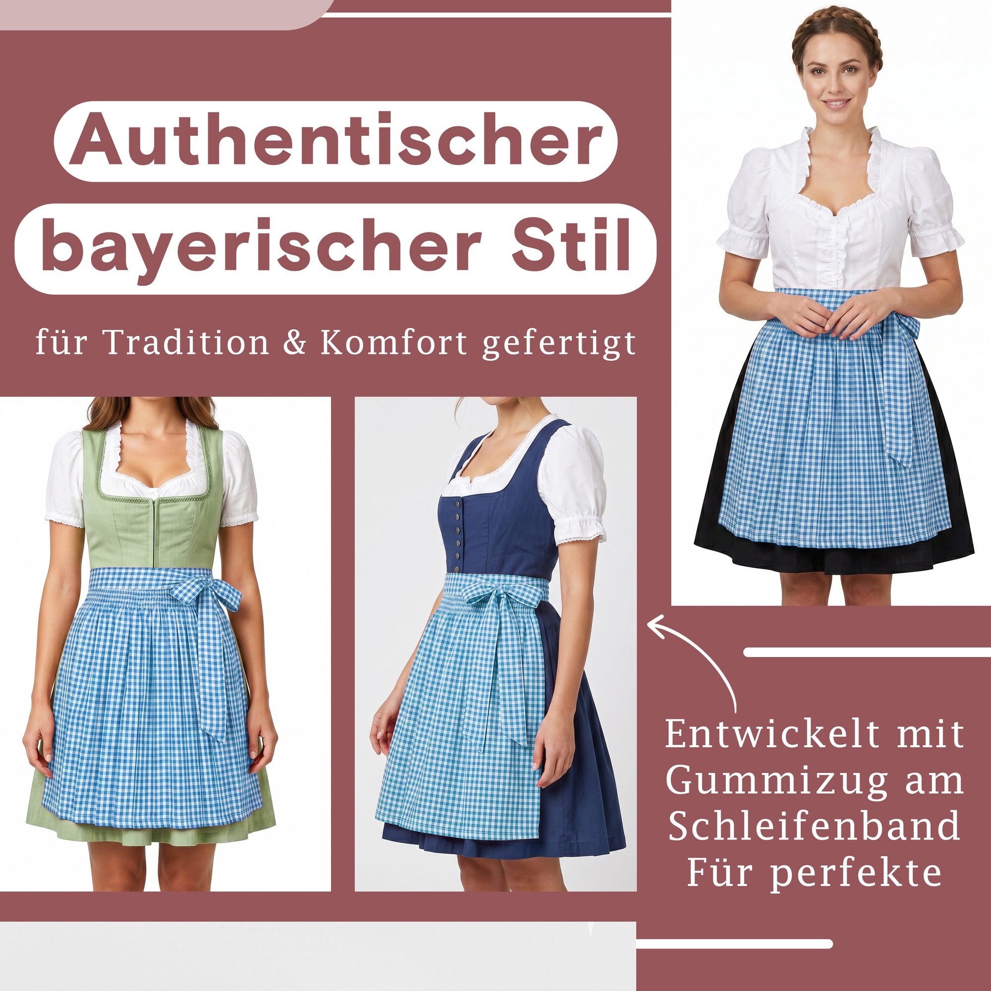 German Wear Dirndlschürze GW1603-1-hellblau Kariert, Schürze für Dirndl Hellblau Kariert Mini – Bild 4 von 5