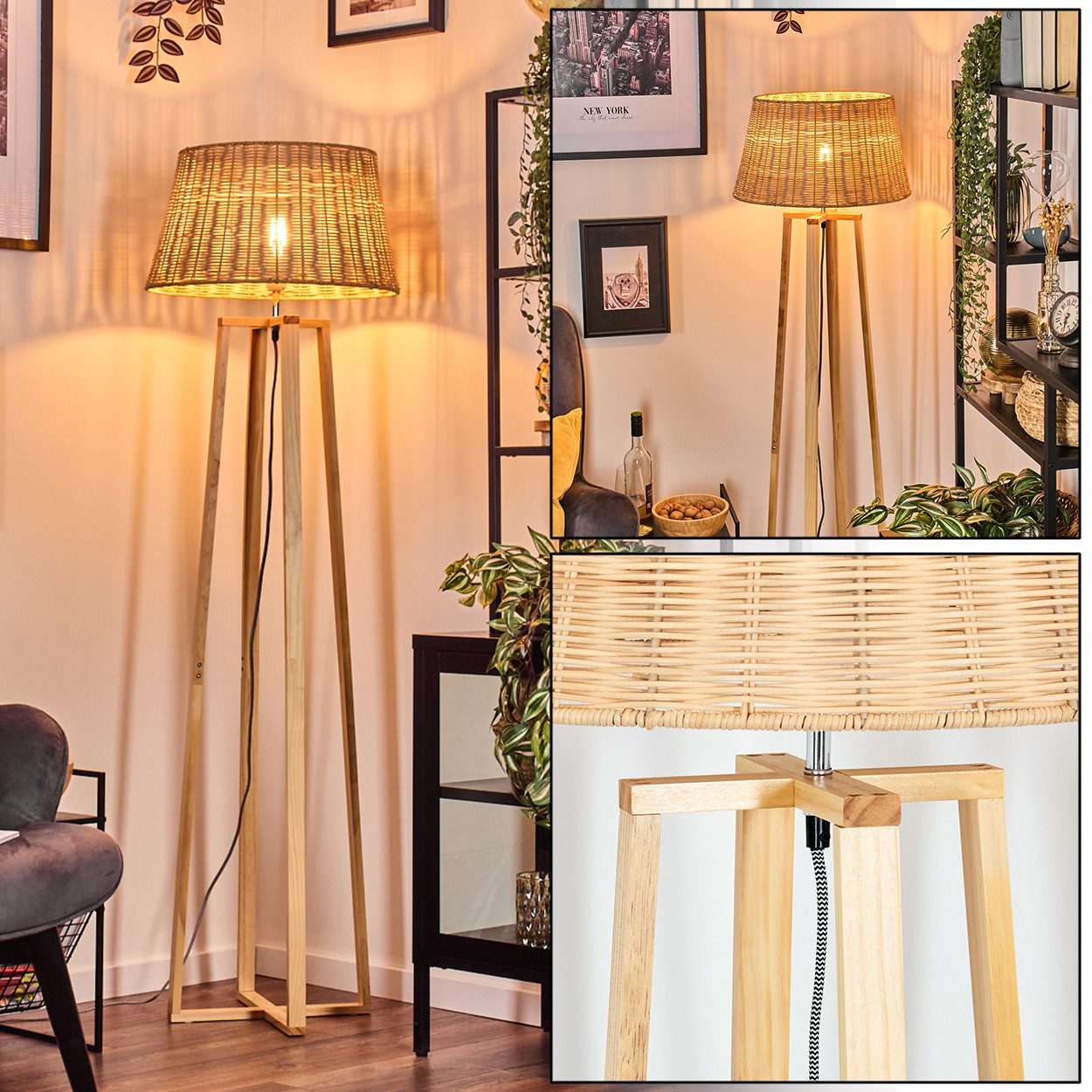 hofstein Stehlampe Stehlampe mit Holzfuß und günstig online kaufen
