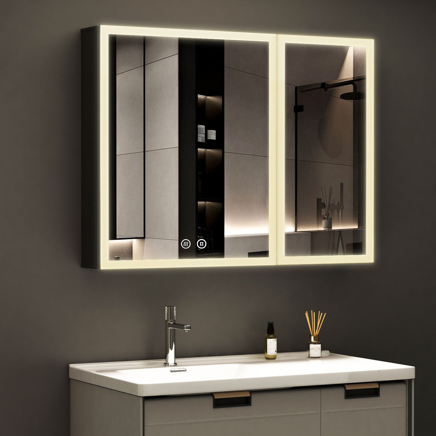 WDWRITTI Spiegelschrank mit beleuchtung 3Lichtmodi Dimmbar Badezimmerspiege günstig online kaufen