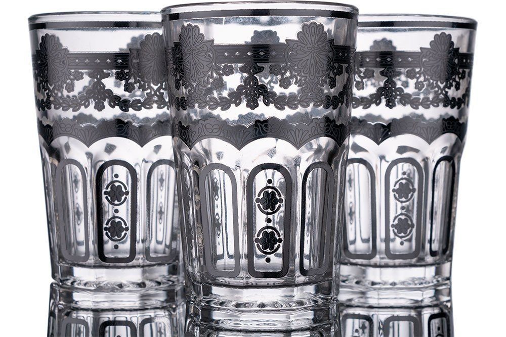 Bavary Gläser-Set Gemusterte Wasserglas Set, 12 Teilig, Glas, Silber,  Material: Glas