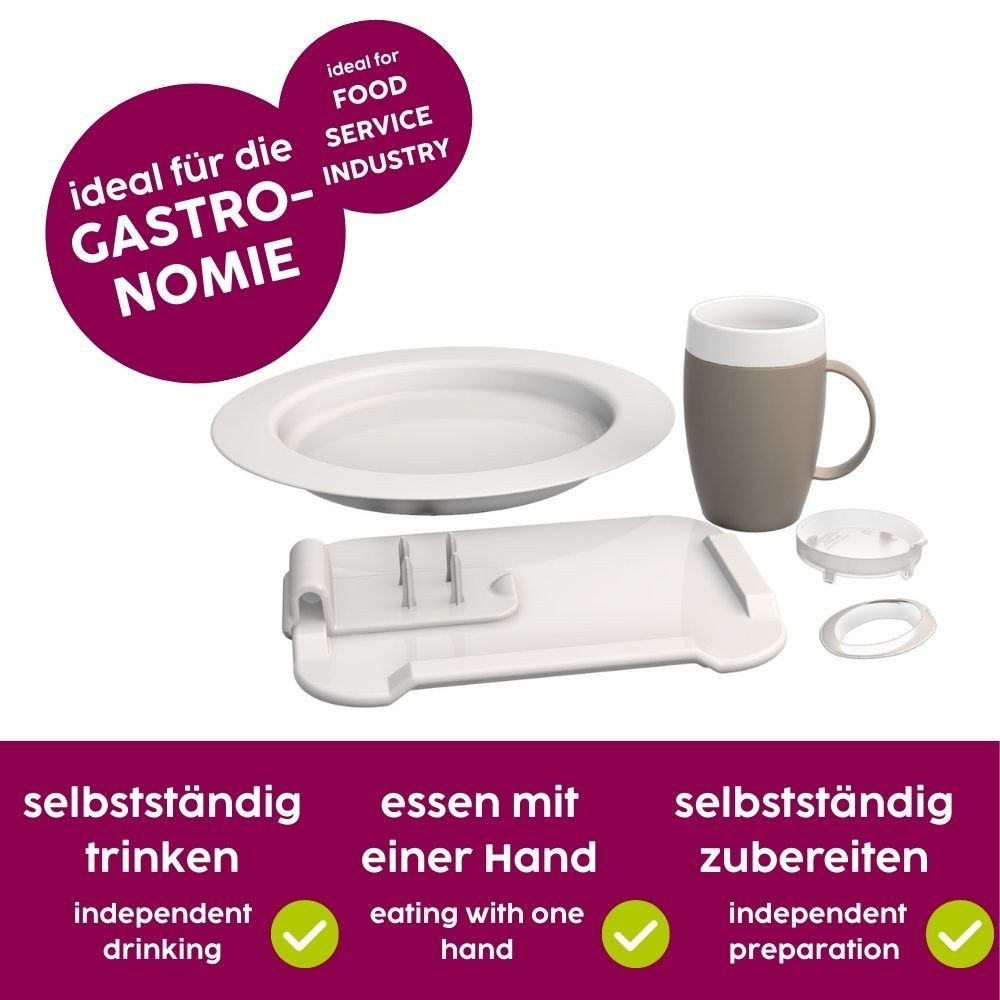Ornamin Geschirr-Set Gastro-Pflege-Set (5-tlg), Kunststoff, Esshilfe l Trinkhilfe l Alltagshilfe l Made in Germany